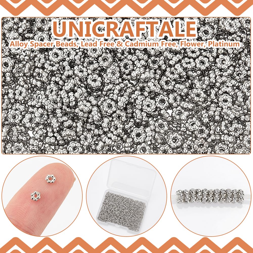 UNICRAFTALE 1000Pcs Spacer Beads Flower Beads 3mm Daisy Spacers Beads Metal Loose Beads Blossom Beads Braclet Beads Tiny Spacer Beads for Necklace Bracelet Earring Jewelry Making Hole 0.8mm