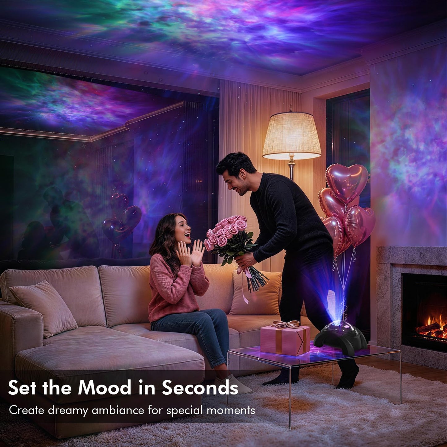 Rossetta Dual Lens Galaxy Projector, Star Projector for Bedroom with 58 Light Effects, Night Light Projector with White Noise & Bluetooth Speaker, Remote Timer, Room Decor Gift for Kids Adults Teens