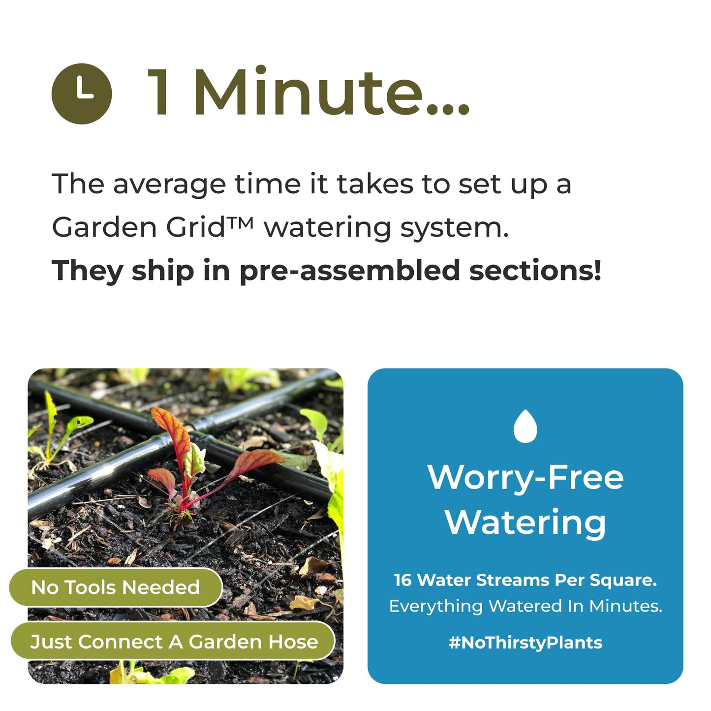 Garden Grid Watering System - 3x6 Cornerless | Raised Garden Bed Drip Irrigation System - But Better | Pre-Assembled, Waters Every Plant Evenly | for Beds w/Corner Posts or Curved Ends | 33.5"x66"