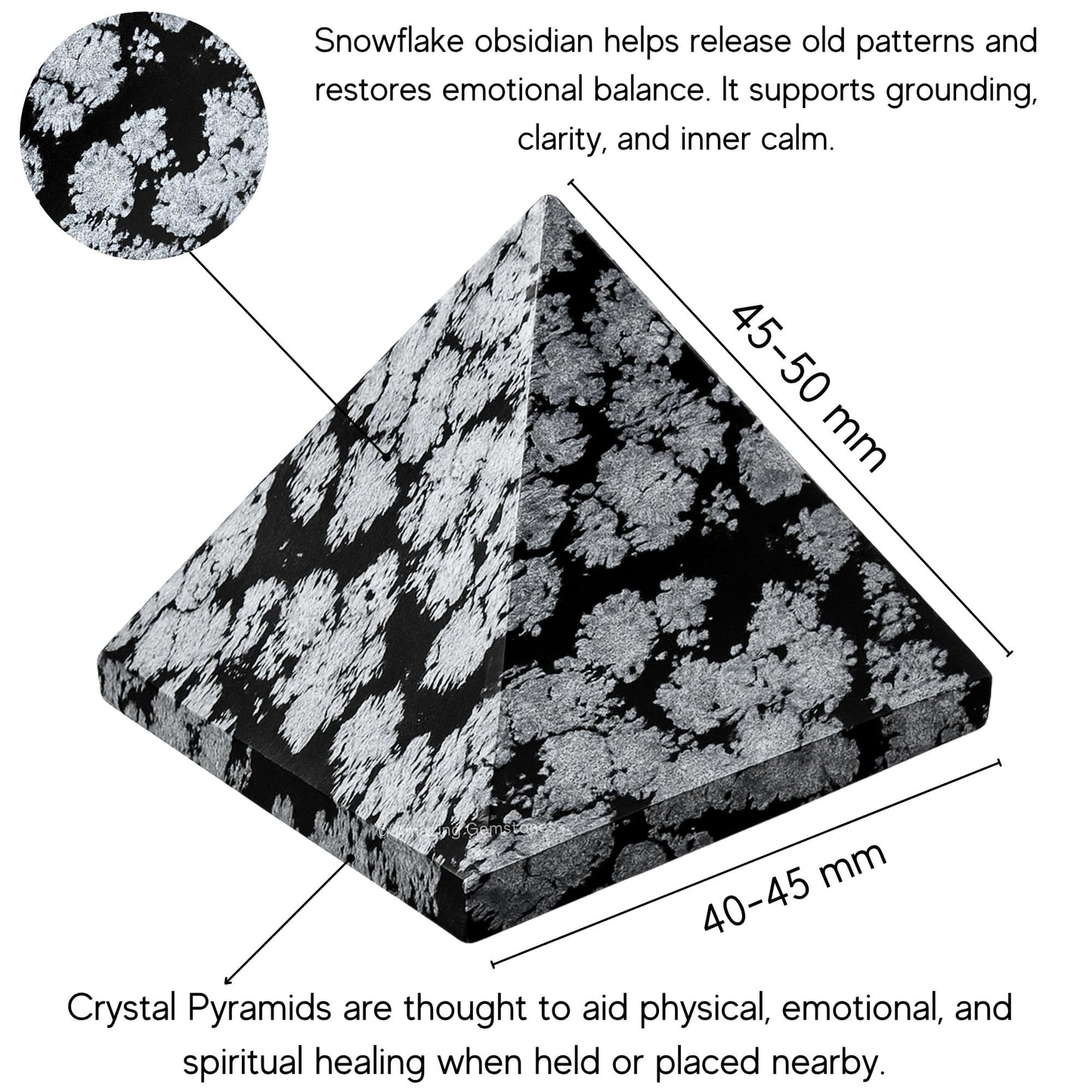 Amazing Gemstone Snowflake Obsidian Pyramid Crystal Healing Stones - 2" Great Pyramid Figurine of Natural Stone Pyramid for Meditation, Reiki, Chakra Balancing and Crystal Pyramids Grid
