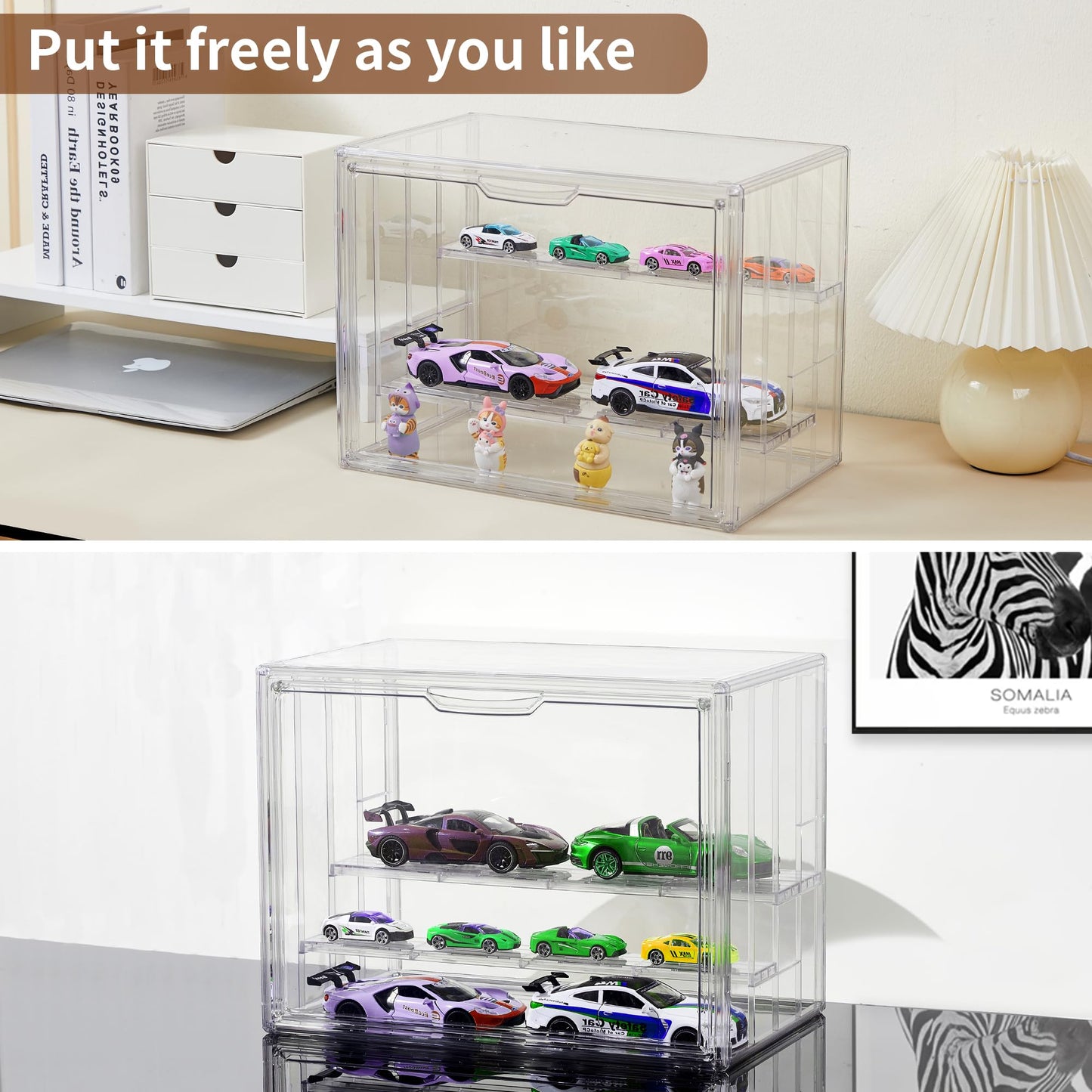 Display Case for Collectibles 4 Layer Updated Adjustable Acrylic Display Case with Magnetic Door Clear Stackable Display Box Hobby Display Cases for Figures, 2 Pack