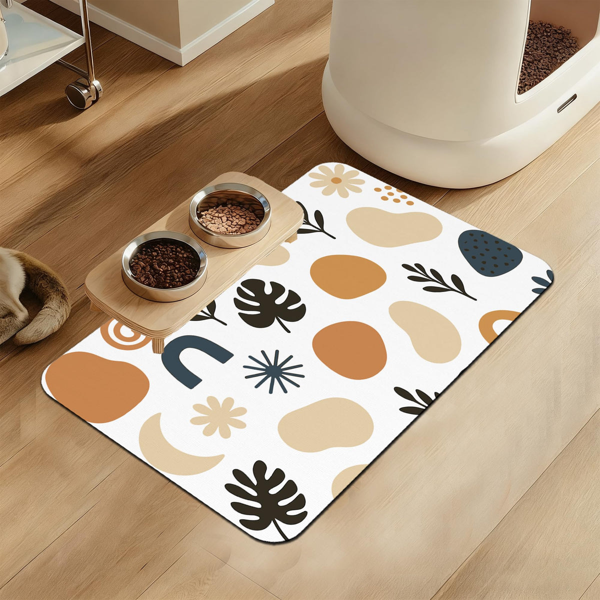 Pink Cat Dog Food Mat–Absorbent Quick Dry Feeding Placemat for Food and Water Bowls, Non Slip Rubber Backing, Waterproof Pet Supplies for Mess-Free Eating 12"x20"