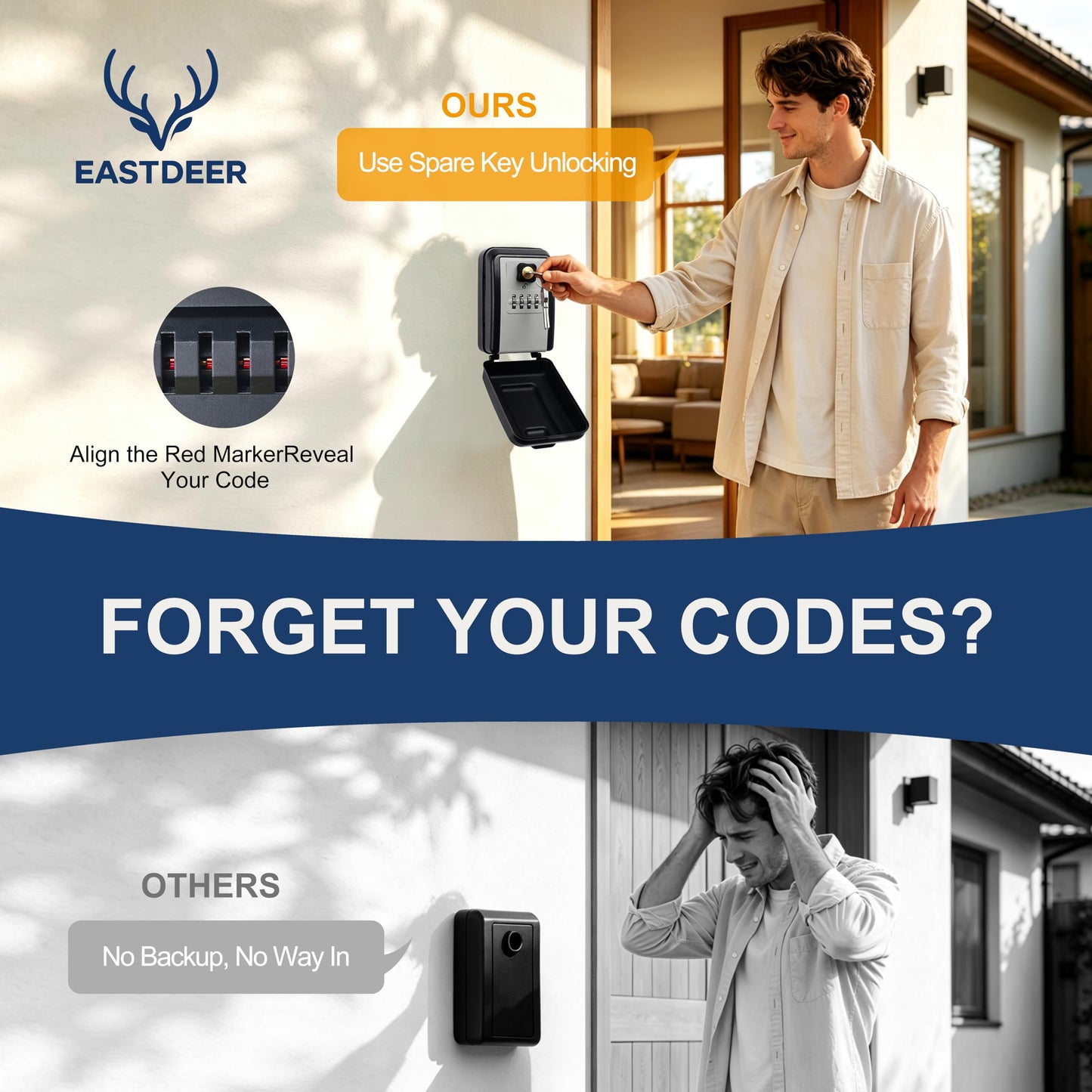 EASTDEER Wall Mount Key Lock Box Outdoor Key Lock Box with Resettable Combination Lock Boxes for keys Wall Mounted Key Safe Boxes for Outside, Garage, Home, Office