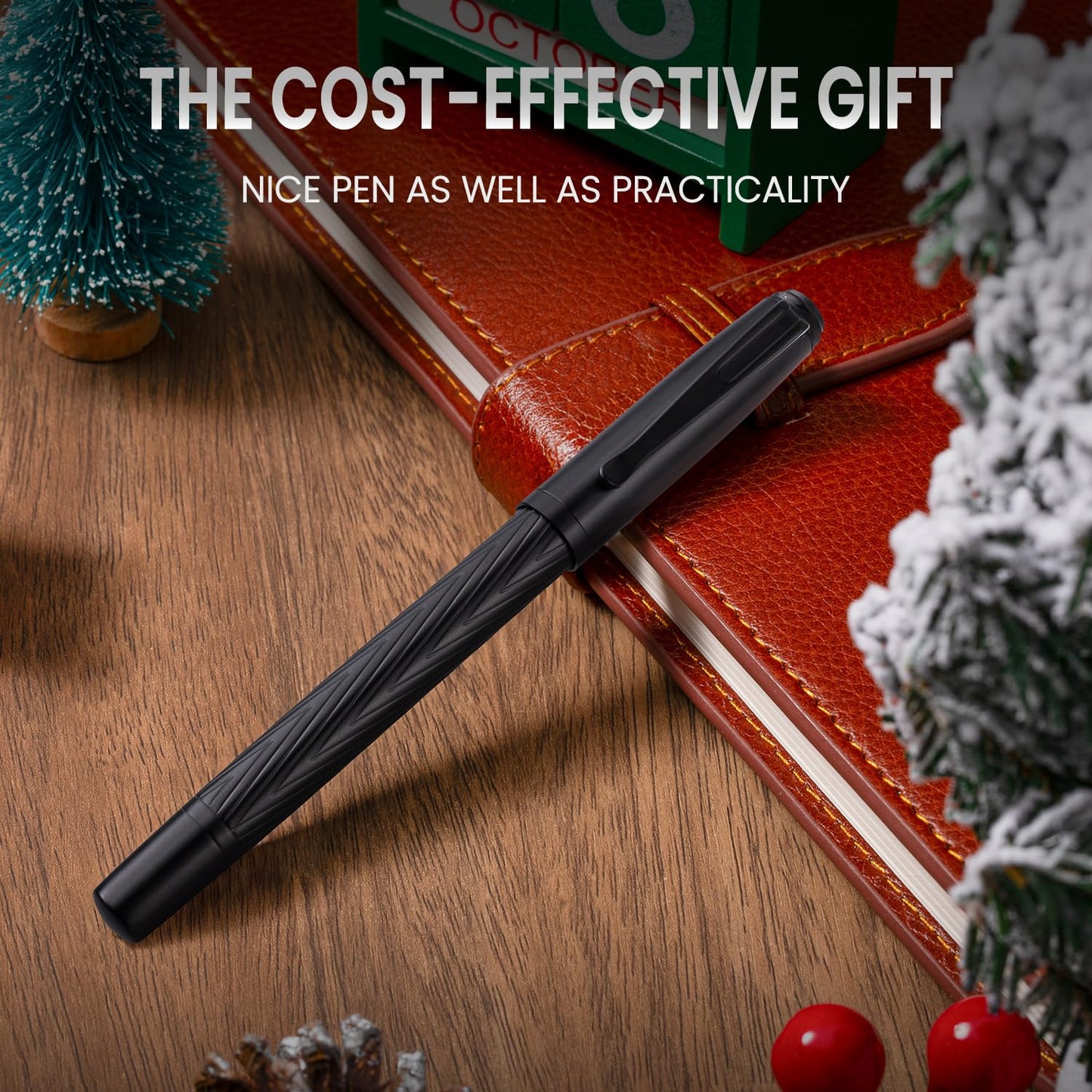 Origin-Joy Luxury Metal Pen Set, Professional Executive Heavy Nice Gift Pen with 3 Rollerball Refills 0.7mm for Men (Black, Capped & V Fluted)