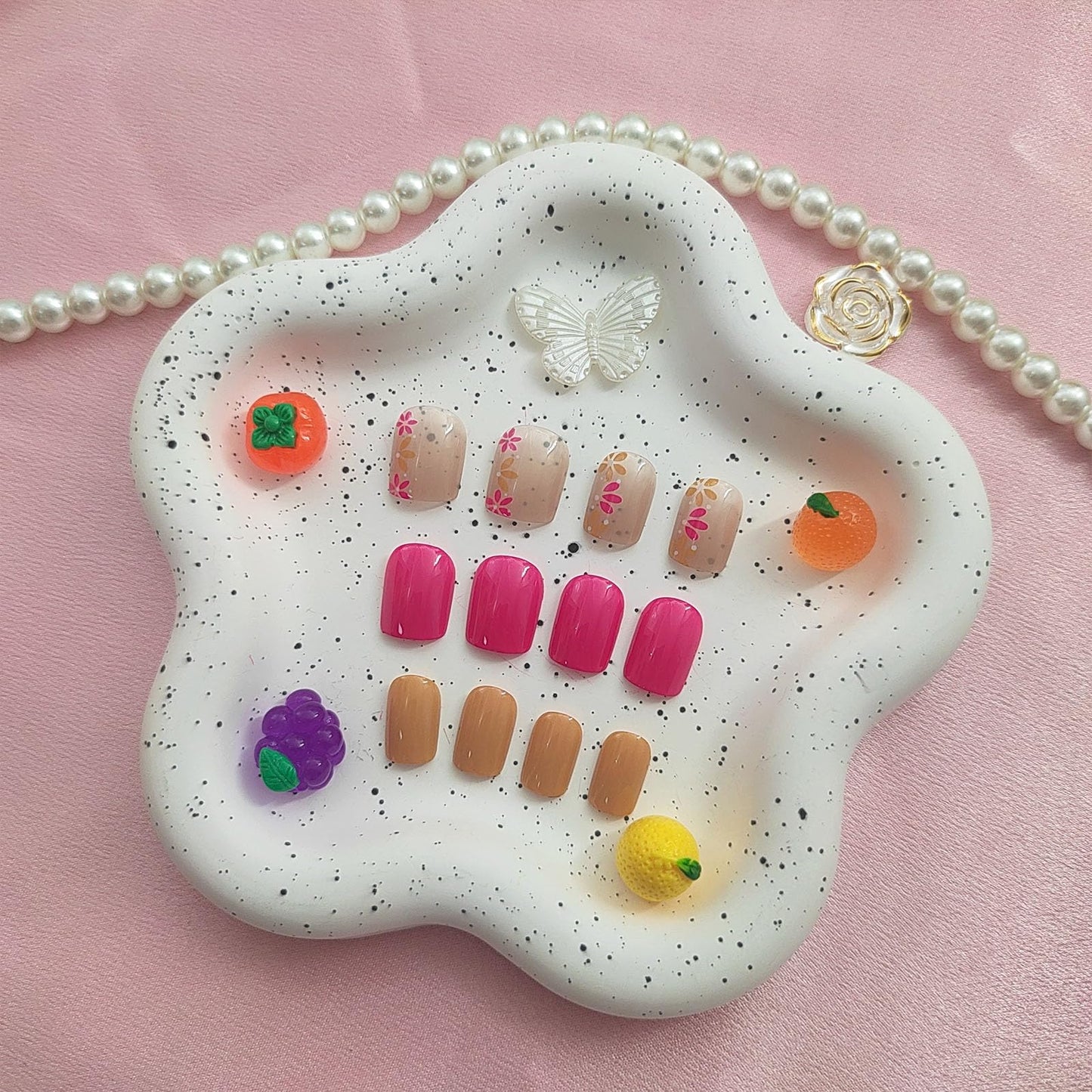 Spring Press on Nails Square Fake Nails with Flower Designs Pink Nails Press ons Yellow Acrylic Nails Glossy Glue on Nails Spring False Nails Artificial Stick on Nails for Women 24Pcs