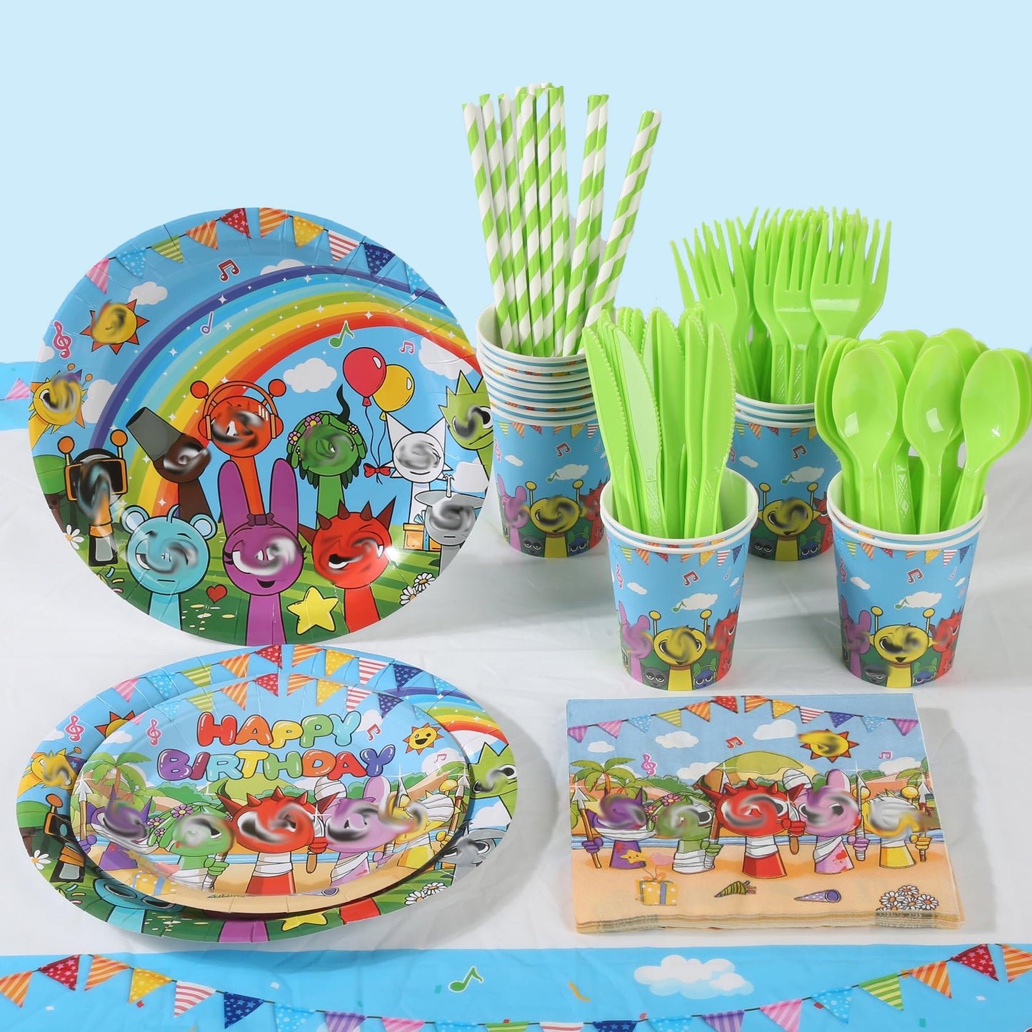 DUMBI 229 PCS Birthday Party Supplies Set – Complete Birthday Decorations with Balloons, Banner, Tablecloth, Cake Toppers, Stickers & Backdrop – Fun Decorations for Kids & Fans