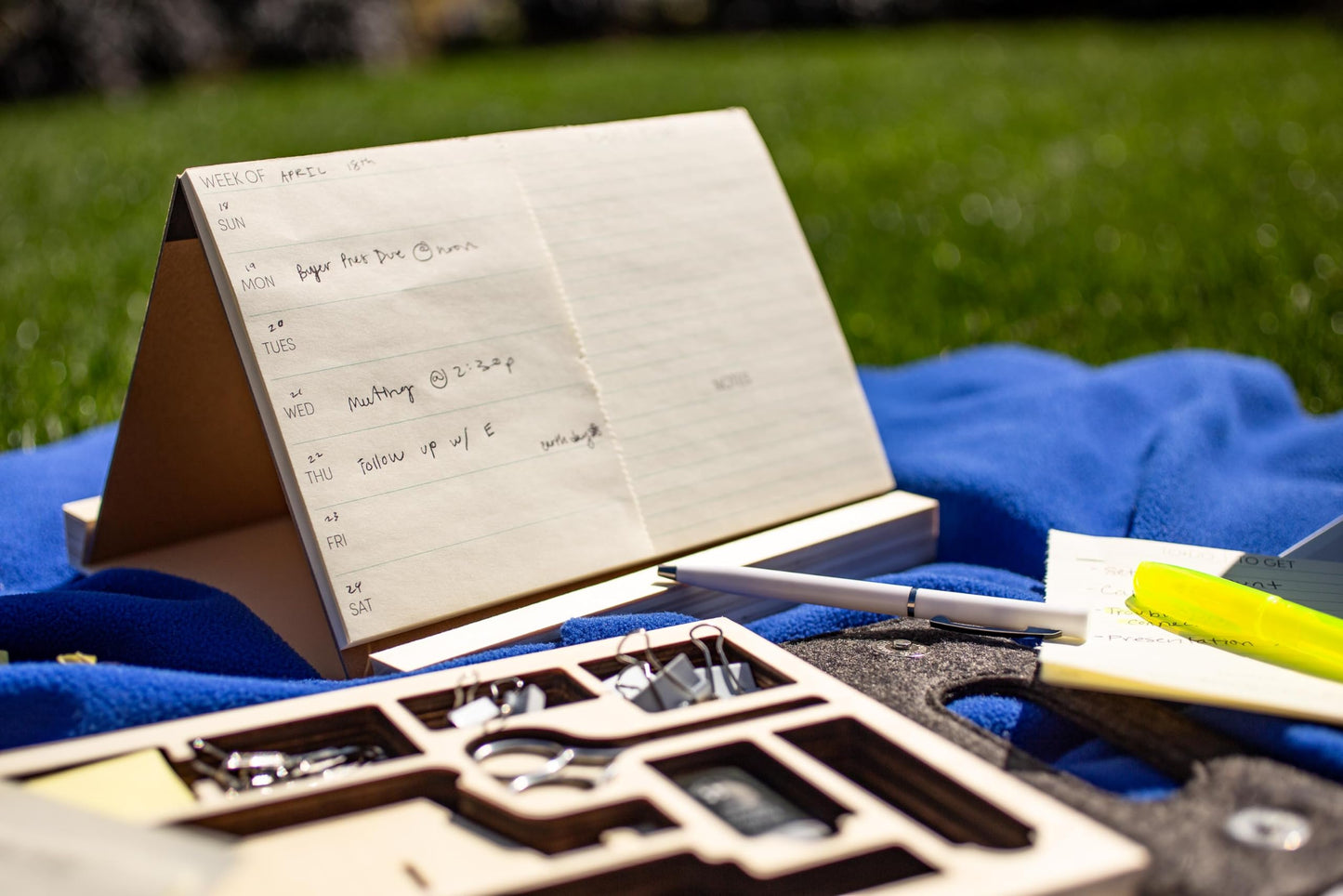 Three by Three Seattle jOTBLOCK Stay Organized On the Go with Our Portable Planner Set: Recycled Felt Case, Adjustable Stand, and Dual-Purpose Split Pad, Includes Additional Pad Refill 50 Sheets