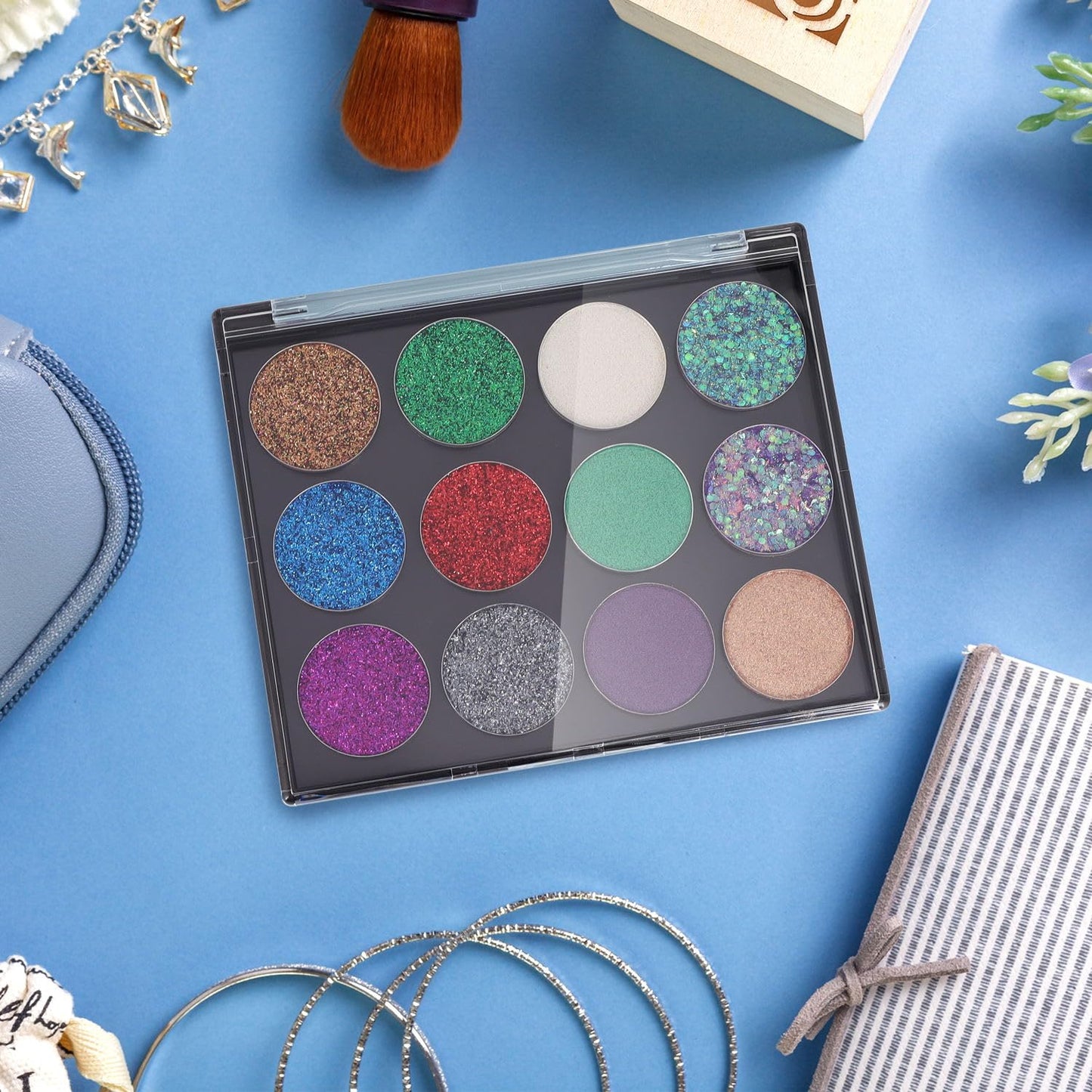 Magnetic Makeup Palette with Clear Top, 3Pack Empty Eyeshadow Pan Dispensing Storage Box with 60Pcs Adhesive Metal Stickers for DIY Cosmetics Lipstick Blush Powder-4.8" x 4"Palette