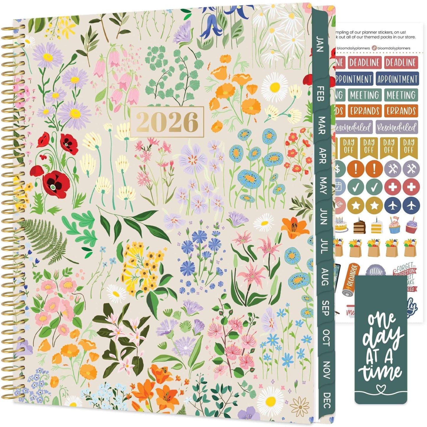 bloom daily planners 2026 Planner (January to December) - 8.5” x 11” Weekly & Monthly Dated Agenda Organizer Book with Stickers & Tabs - Flexible Soft Cover - Garden Party, Beige