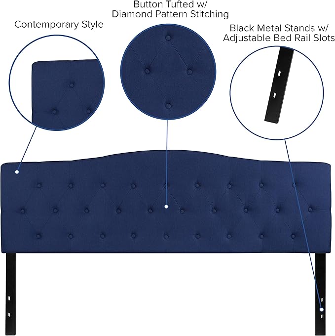 EMMA + OLIVER Tufted Upholstered King Size Headboard in Navy Fabric