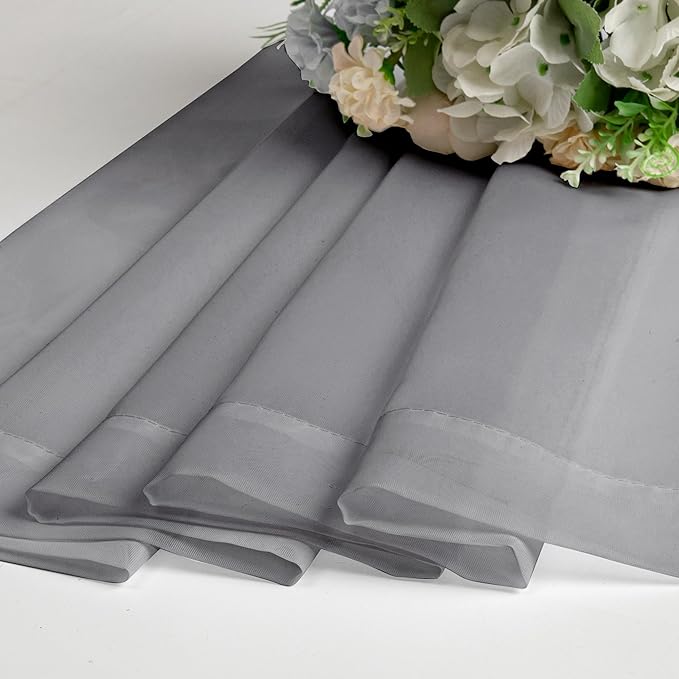 Lecloud Charcoal Grey Sheer Valances for Windows 18 Inch Length 2 Pcs, Cafe Kitchen Curtains for Bedroom Living Room, Short Curtains for Small Windows with Dual Rod Pocket Home Decor, 42" W x 18" L