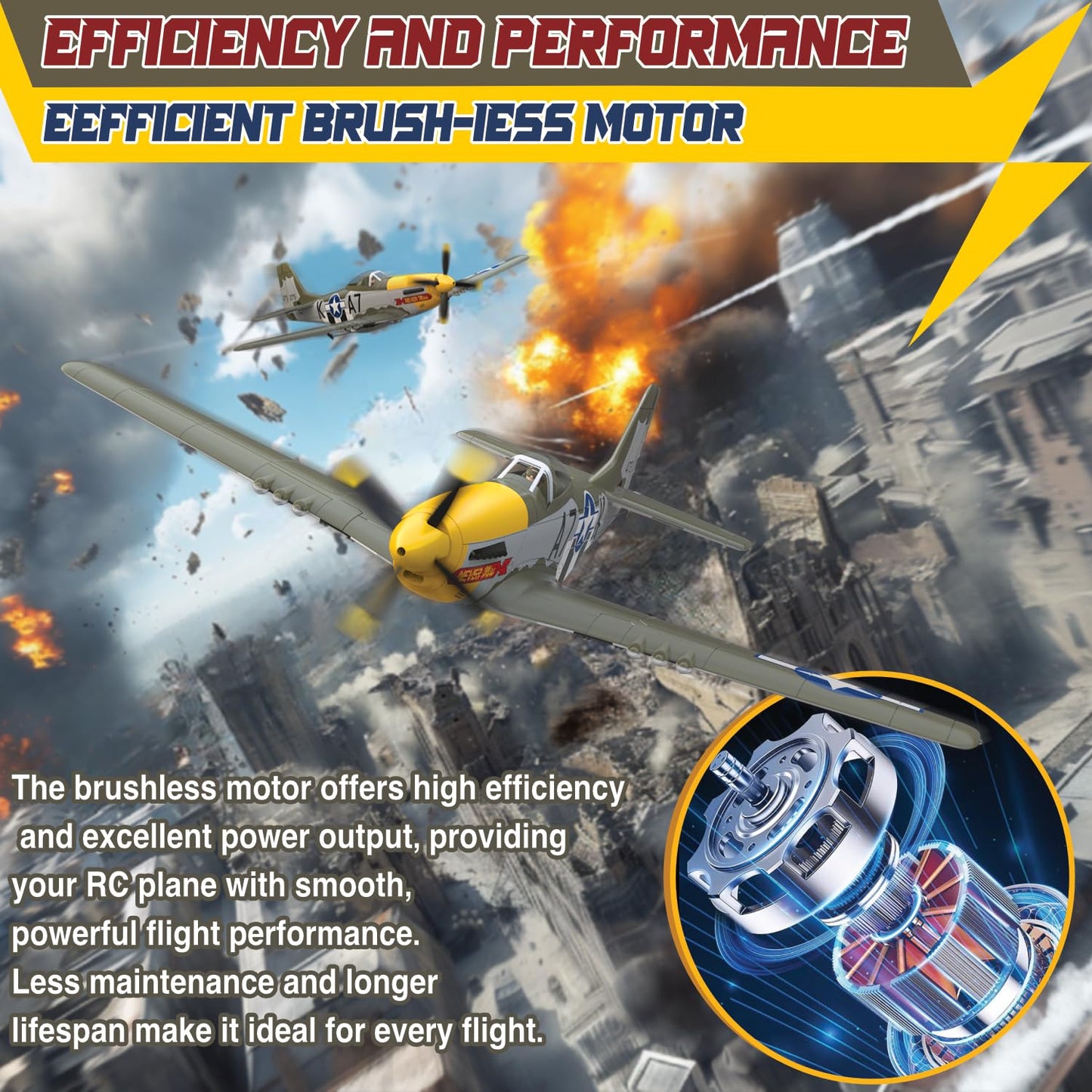 LEAMBE Brushless 4 Channel RC Plane, Ready to Fly Aerobatic Aircraft, Easy Control for Beginners, P51 Mustang RC Airplane for Adults Green