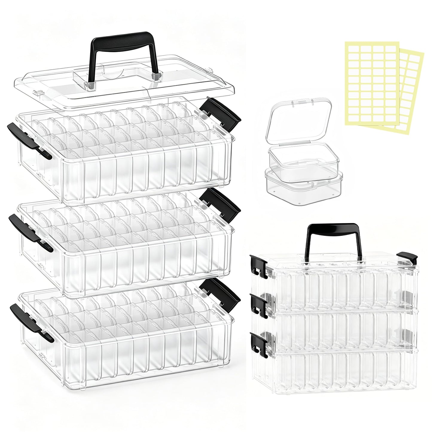 VANSUNS Bead Organizer Box 90 Pcs, 3-Tier Large Capacity Stackable Bead Storage Containers, Portable Plastic Craft Organizers for Jewelry Making, Bracelets, DIY, Nail Art Charms