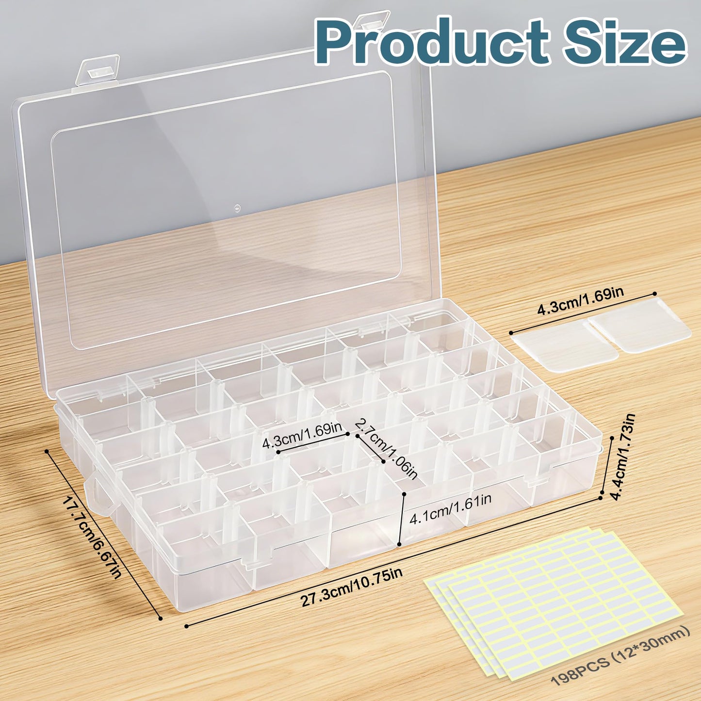 DILIBRA 5 Pack 36 Grids Large Plastic Organizer Box with Adjustable Dividers, Clear Craft Organizers Bead Organizers with Label Stickers, Compartment Container for Beads Crafts Jewelry Fishing Tackles