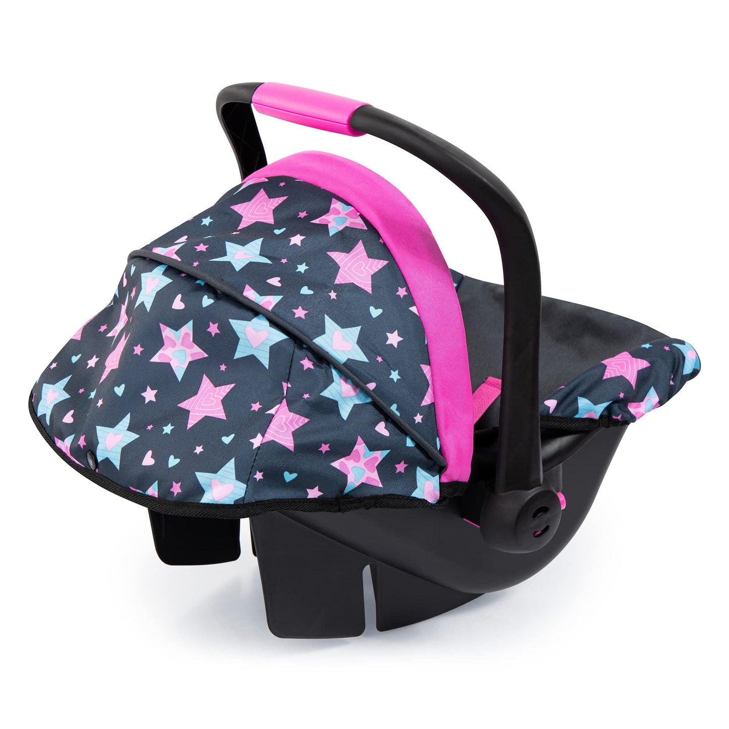 Bayer Doll Car Seat for 18 Inch Dolls, Toy Car Seat with Sun Canopy, Turquoise Pink Stars, Ages 3+