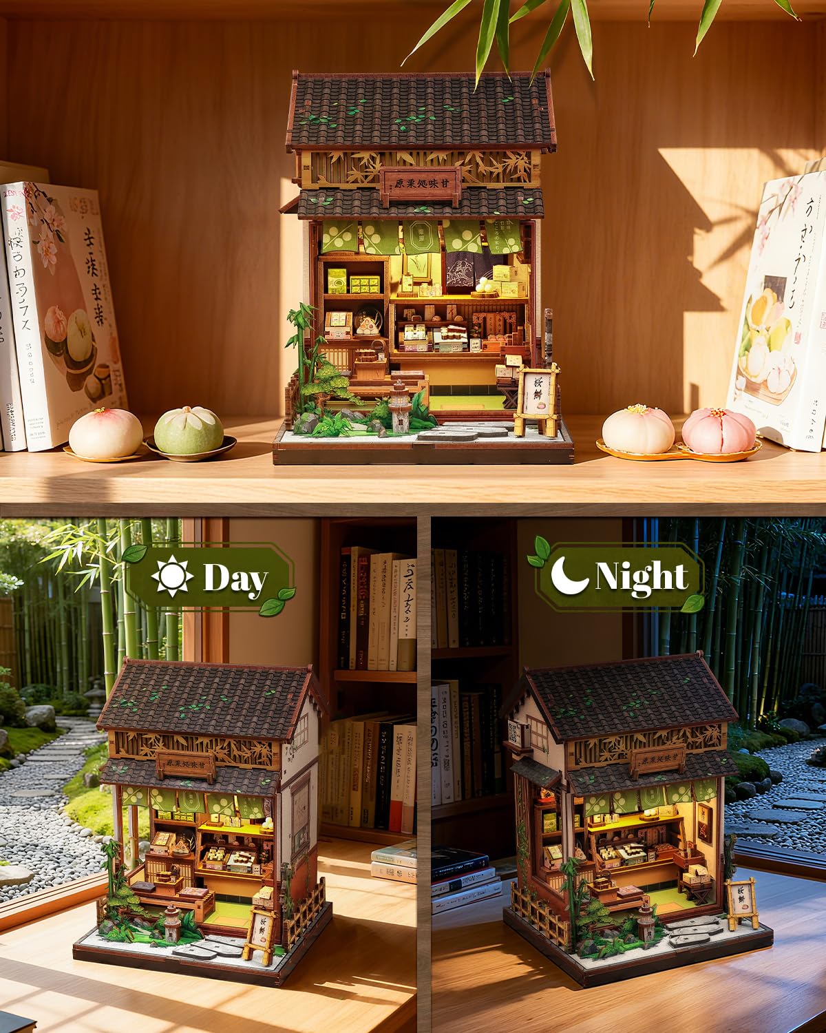 Endless Limit Book Nook Kit - DIY Miniature Japanese Wagashi Shop, 3D Wooden Puzzle Dollhouse with LED Lights, Tiny Bookend & Creative Bookshelf Decor, Craft Gift for Adults, Teens & Book Lovers