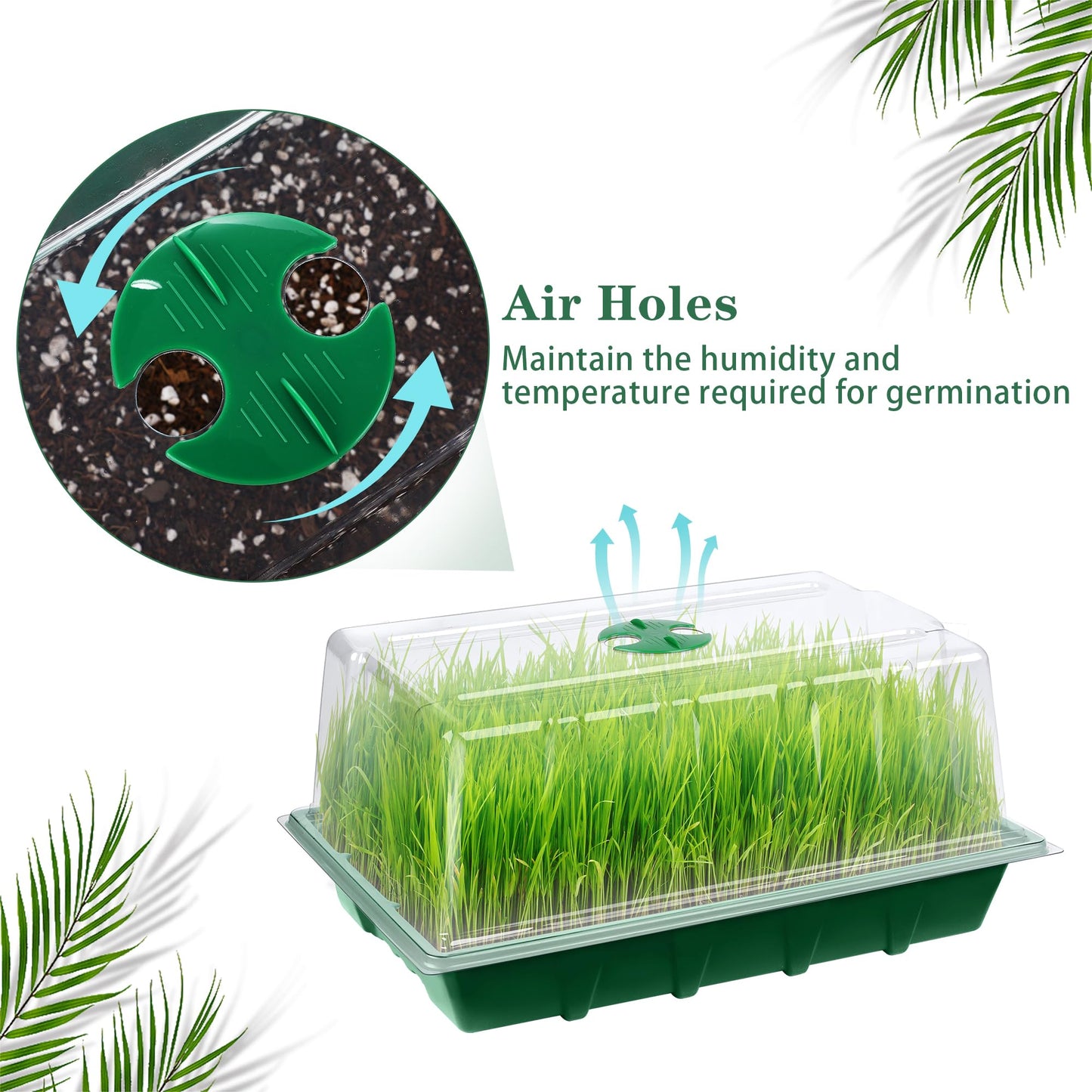 Hahood 6 Packs Seed Starter Tray Kits with Humidity Dome, Plastic Germination Growing Trays with Plants Labels Planting Tools for Seeds Growing Starting, Germination Seedling Propagation, Green