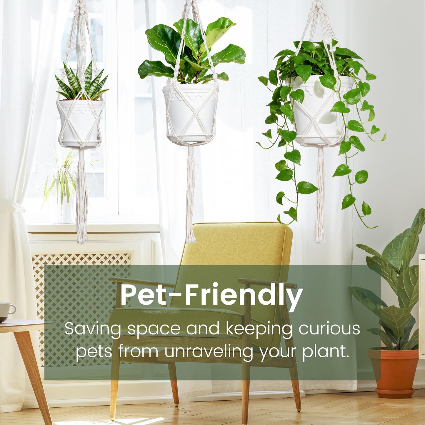 WECHARM HOME Hanging Planters with Macrame Plant Hangers, 3-Set Self Watering Pots, Hanging Flower Baskets for Indoor Outdoor Plants,3 Different Sizes