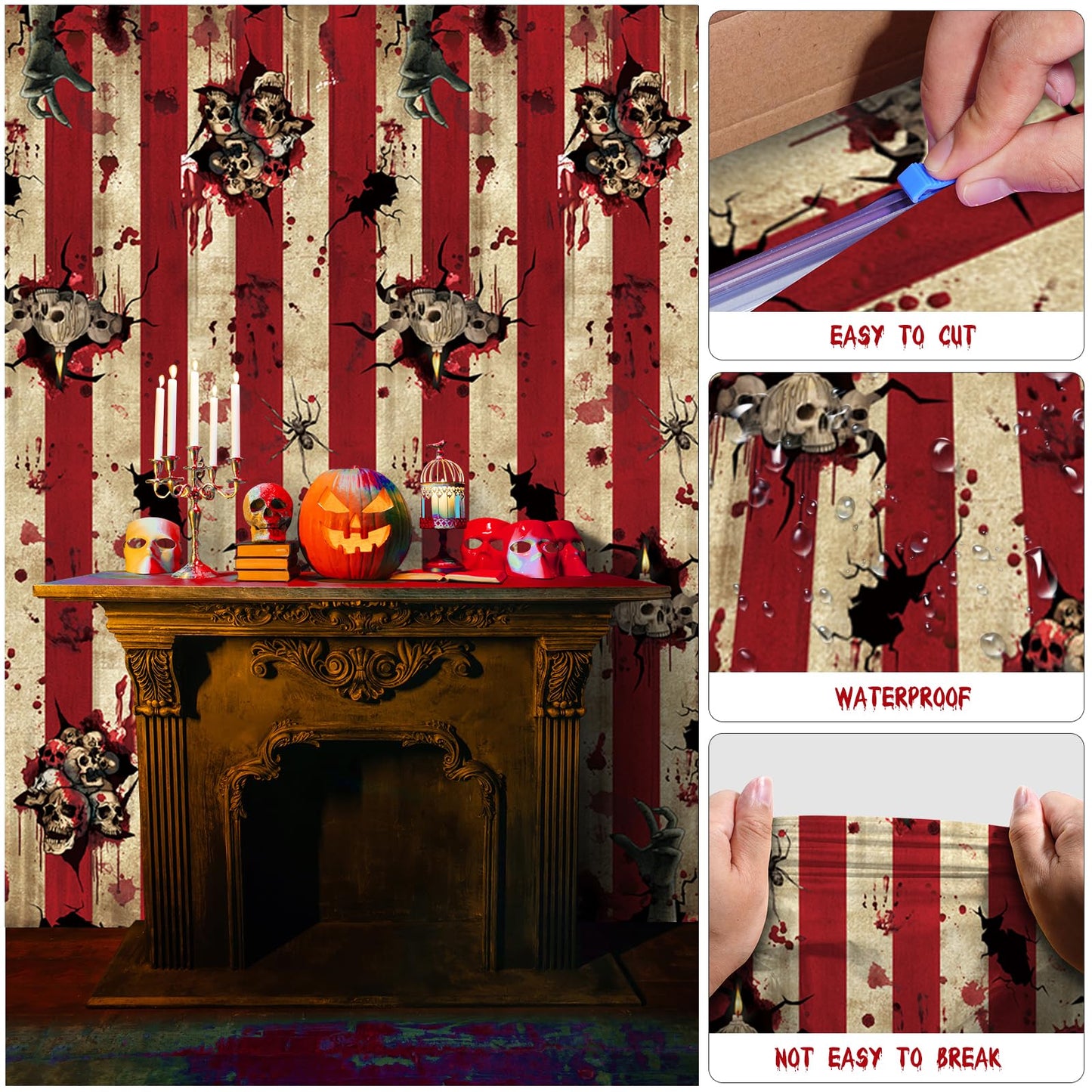 100 Ft Creepy Carnival Wallpaper, Rolls of Evil Circus Backdrop & Skull Wall Background for Haunted House Decorations