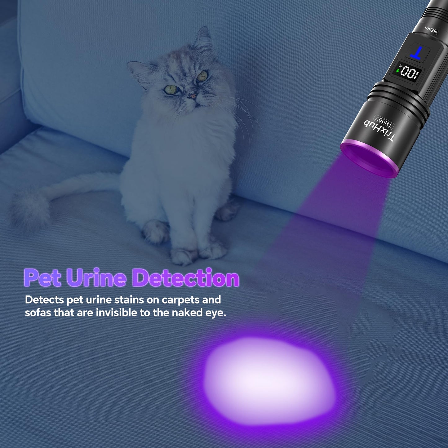 TrixHub 365nm Black Light Flashlight, UV Flashlight Rechargeable with LCD Display, Powerful Ultraviolet Lights for Pet Urine Detection, Resin Curing, Rockhounding, Scorpion, Uranium Glass, A/CLeak
