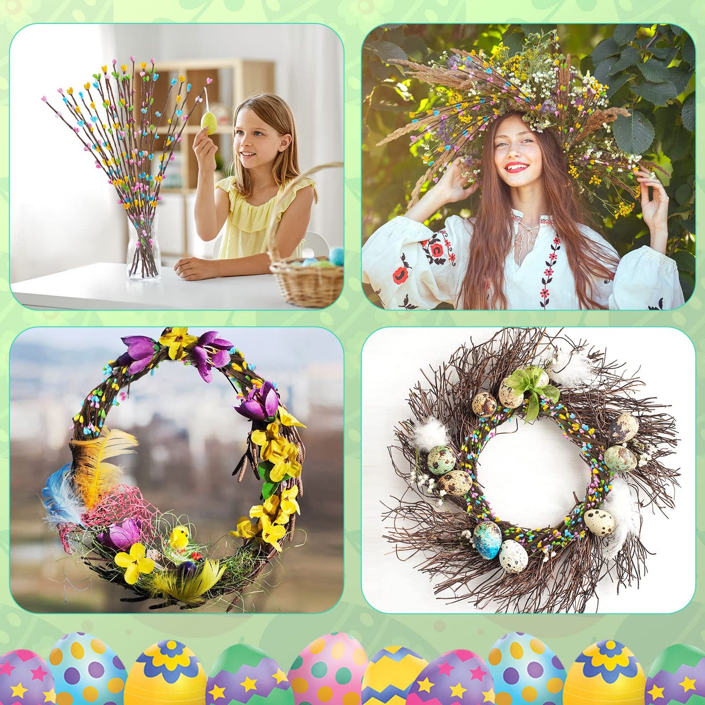 Juinte 20 Packs Easter Berry Garland Artificial Sprays Wire Spring Pip Berry Decorative Garland Picks Floral Pip Picks Stems for Easter Crafts Floral Arrangement Wreath Making