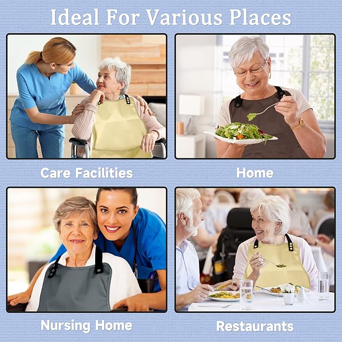 Adult Bibs-3 Pcs Washable Clothing Protector with Upgraded Crumb Catcher