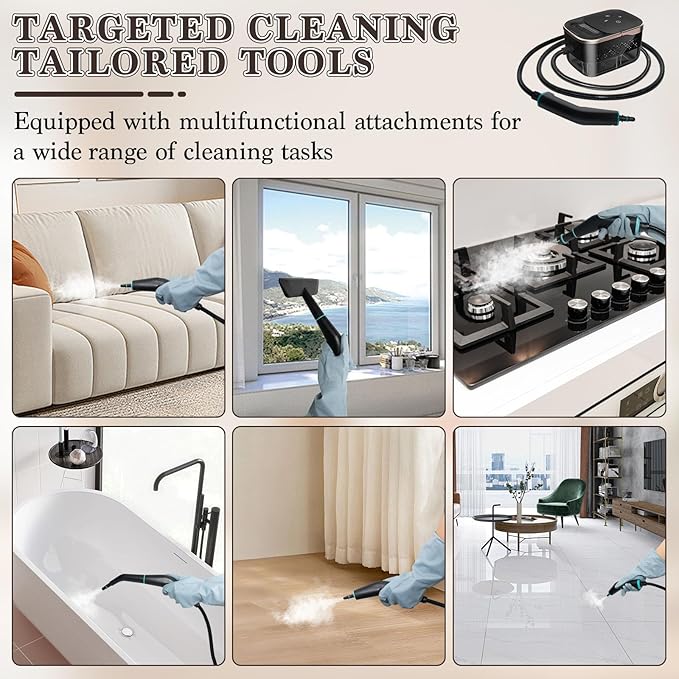 Steam Cleaner,15s Heat-Up 42.27oz Tank,2500w Handheld Steam Cleaner for Home with 15 pcs Accessories,Portable Steamer for Cleaning,kitchens,Grease,bathrooms,Grout,Tile,Bed Bugs,Floor,Couch and Car