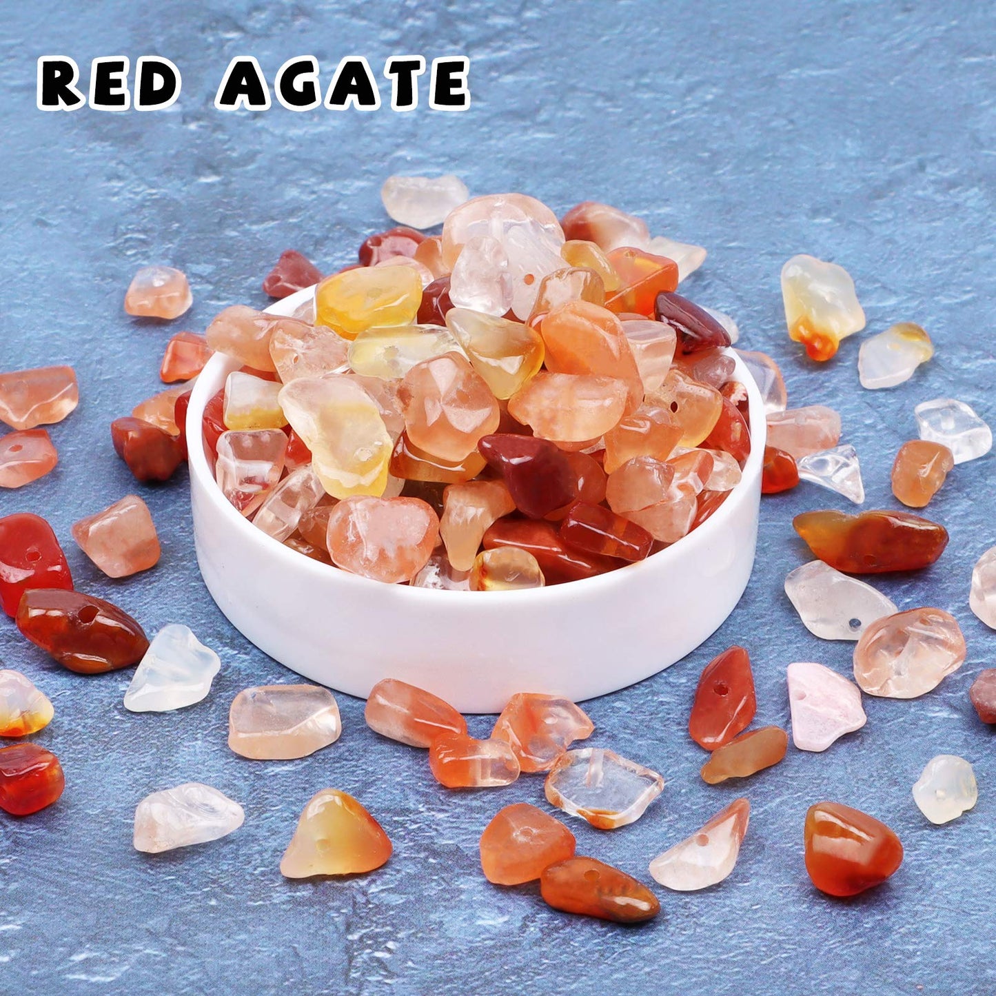 500 pcs Natural Chip Stone Beads, Red Agate 5-8 mm Irregular Gemstones Healing Crystal Loose Rocks Bead Hole Drilled for Jewelry Making Bracelet