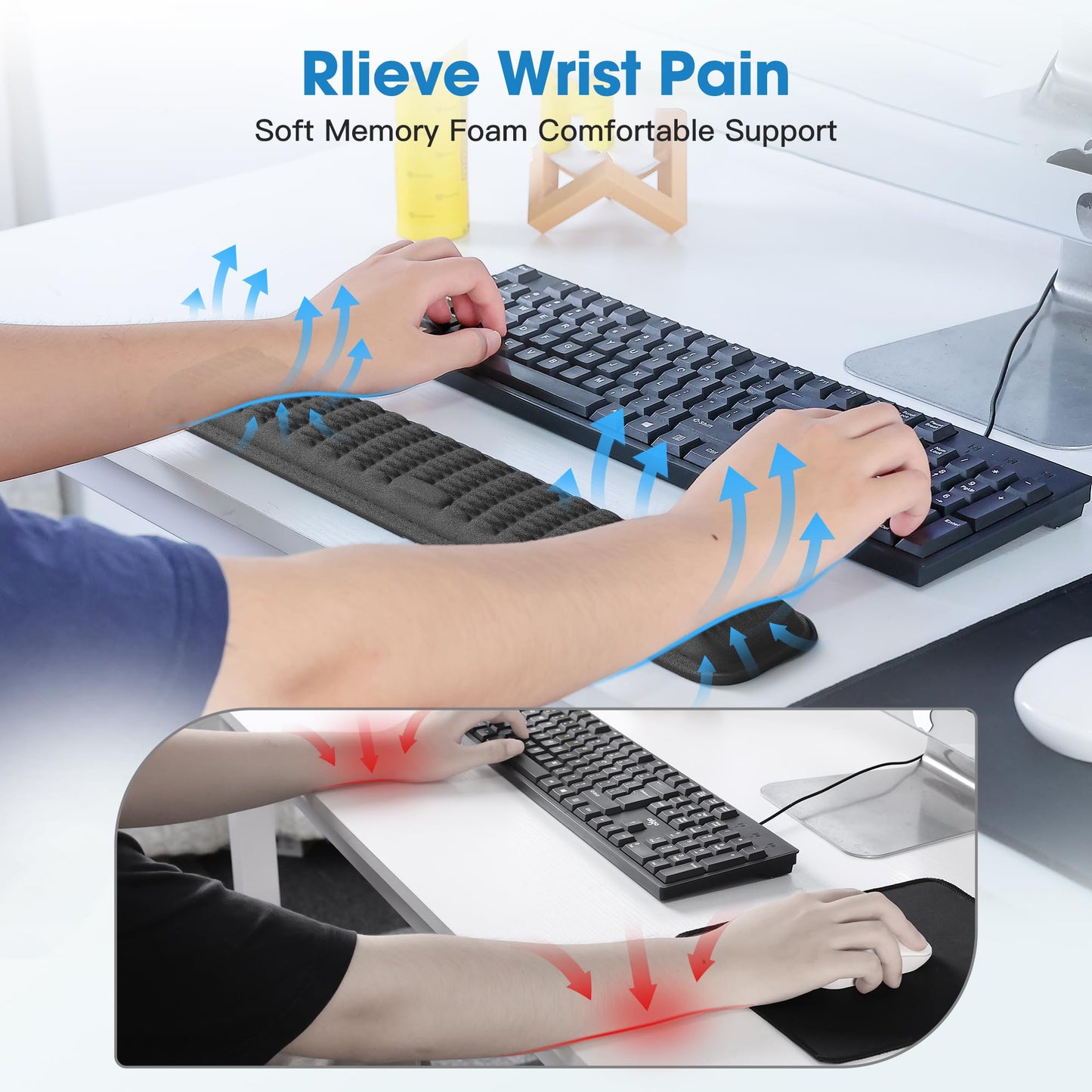 MEKASS Keyboard Wrist Rest, Soft Memory Foam Wrist Support for Keyboard, Keyboard Hand Rest Pad for Wrist Pain Relief, Keyboard Wrist Guard for Long Hours of Work, Gaming, Studying（Classic Black）