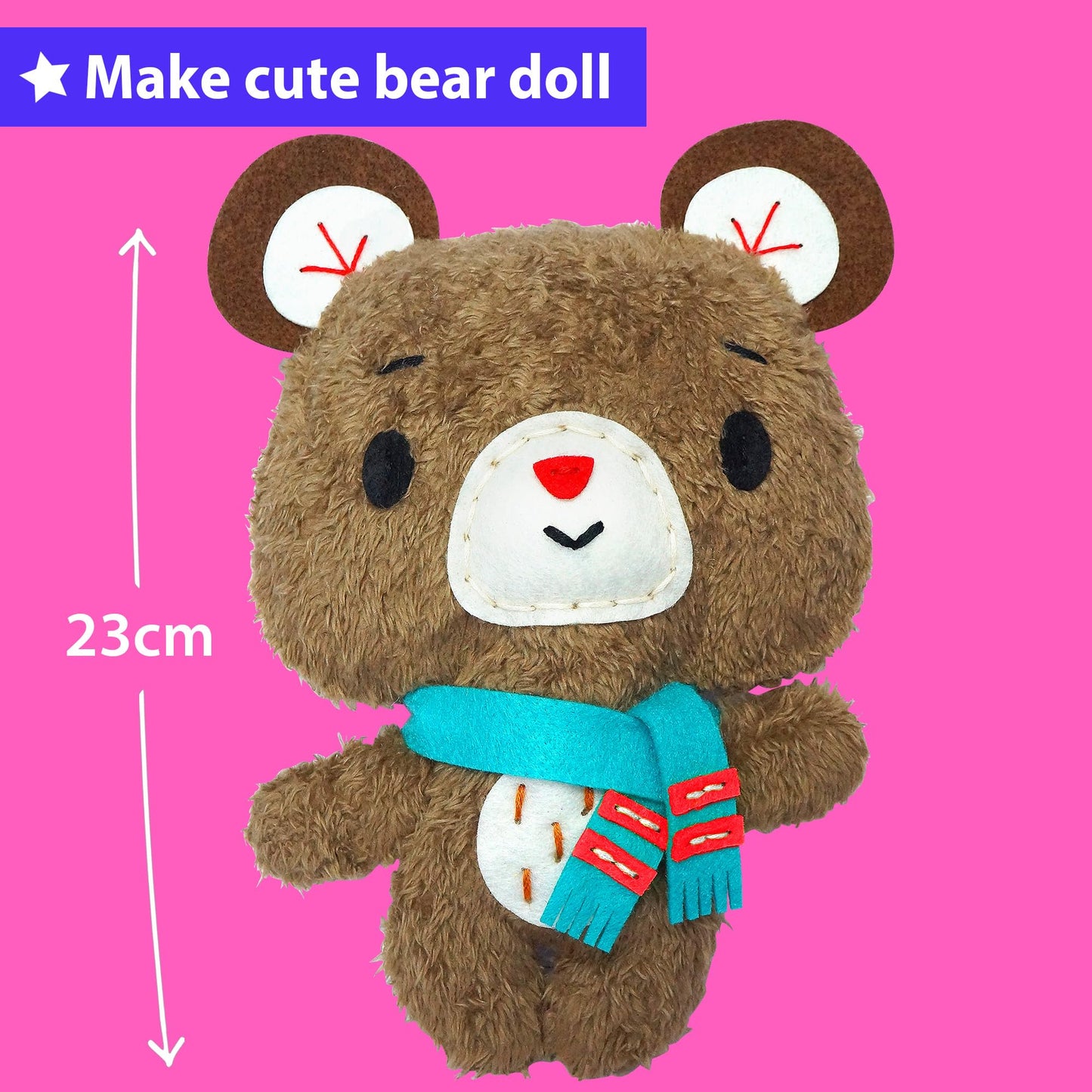 KRAFUN My First Sewing Kit for Kids Ages 6-10 Beginners | Learn to Sew Bear Stuffed Animal | Premium Thick Felt | Craft Gift for Girls & Boys