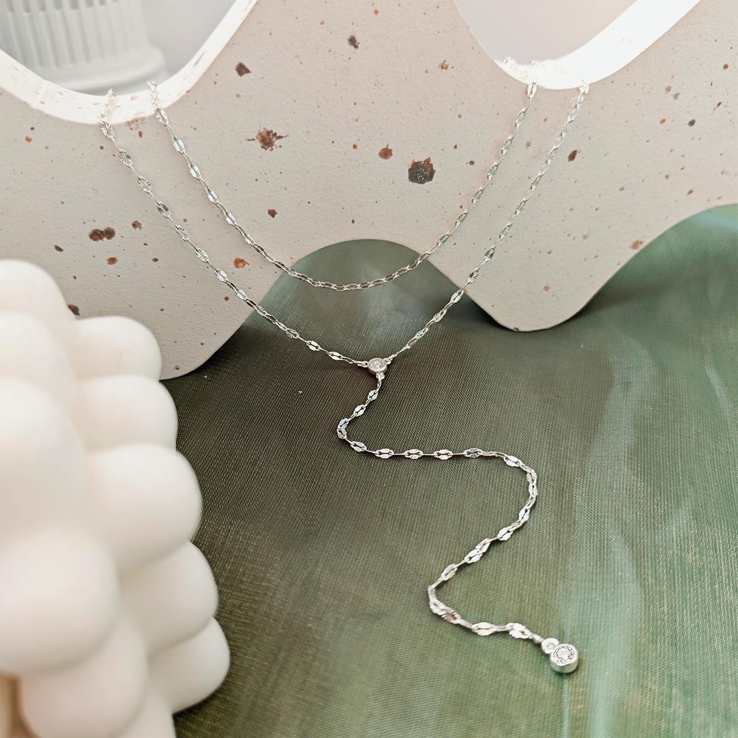 Zeffy Long Lariat Silver Necklace for Women Dainty Silver Teardrop Drop Lariat Necklace Trendy Layered Simple CZ Y-Shaped Body Chain Stack Wedding Prom Dangle Statement Necklace Jewelry Gifts