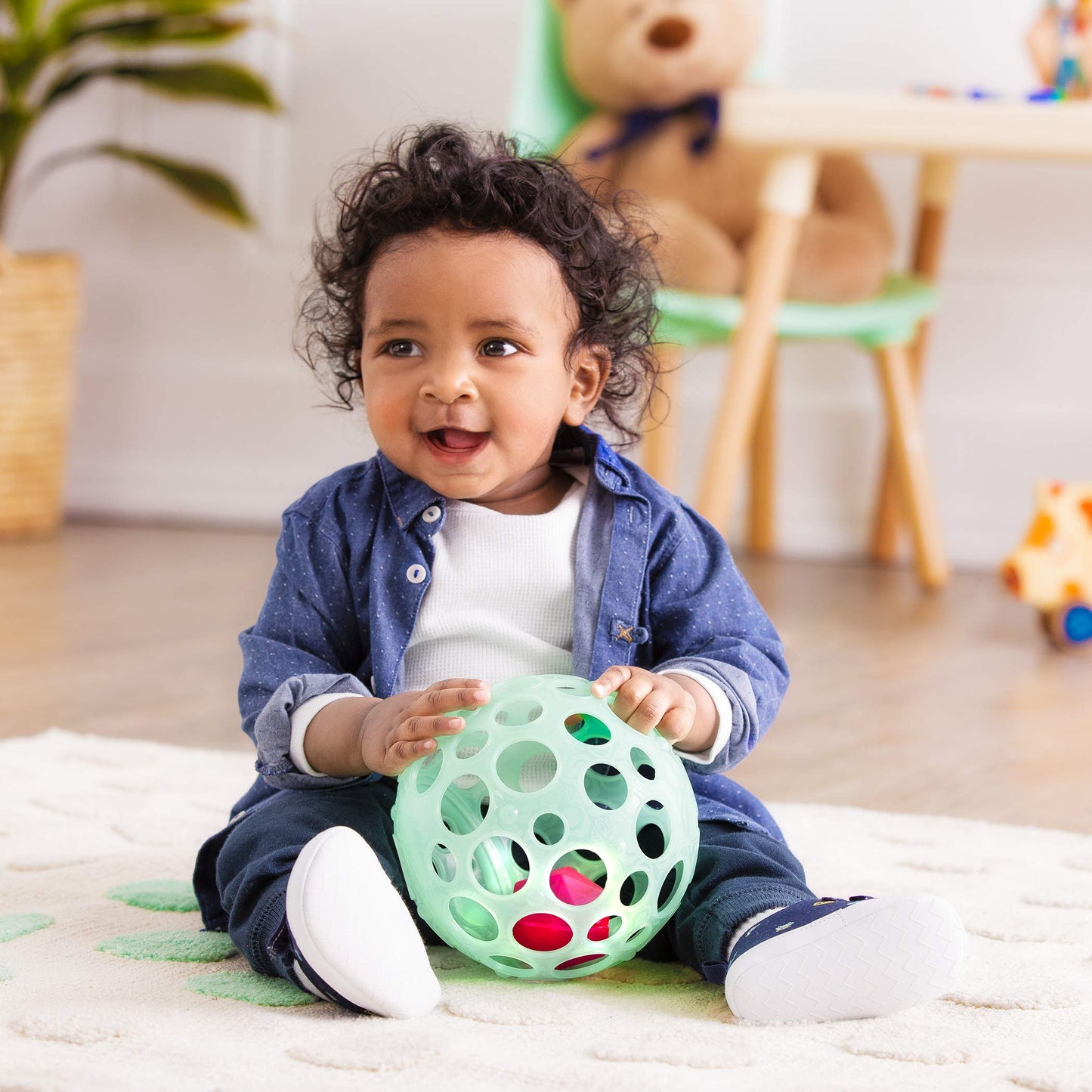 B. toys – Sensory Lightup Baby Rattle – Textured Ball with Holes – Glowing Lights & Rattle – Infants, Babies – Grab n’ Glow – 0+ Months