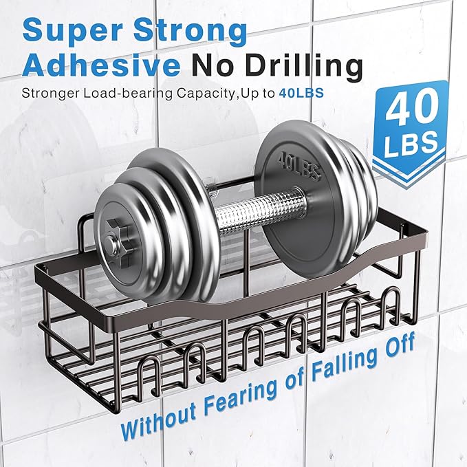 EUDELE 5-Pack Rustproof Stainless Steel Shower Caddy – No Drill Adhesive Bathroom Organizer with Large Capacity, Spacious Shower Shelves for Inside Shower, Kitchen & Home Decor Storage-XL Size