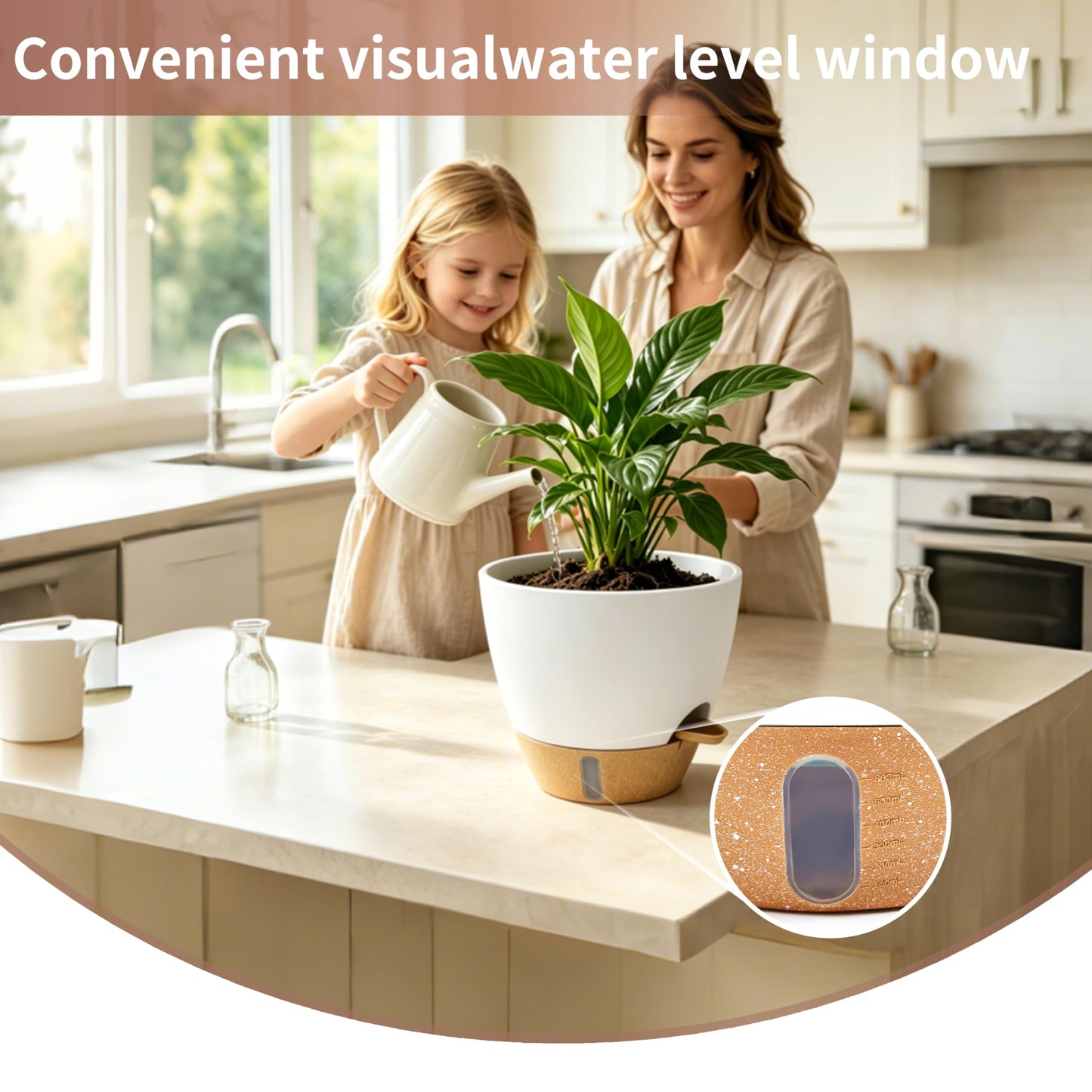 MNKXL 4-Pack Large Self Watering Pots for Indoor Plants, 12/10/9/8 Inch Planters with Visible Water Level Window, Automatic Watering System for Monstera, Fiddle Leaf, Herbs, Succulents, White