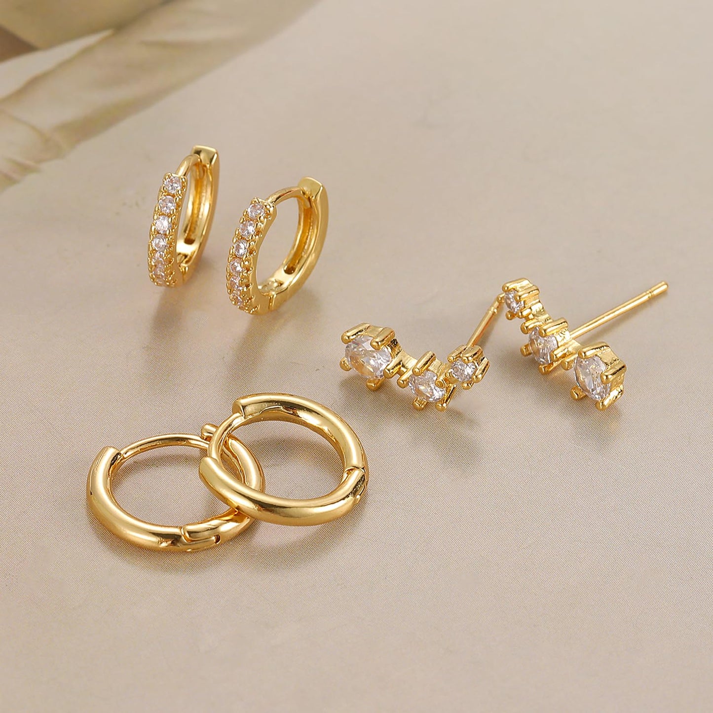 Gold Stud Earrings for Women, 3 Pairs 14K Hypoallergenic Cartilage Earrings for Multiple Piercing, Dainty Small Stackable Gold Hoop Earrings Set (Yellow Gold)