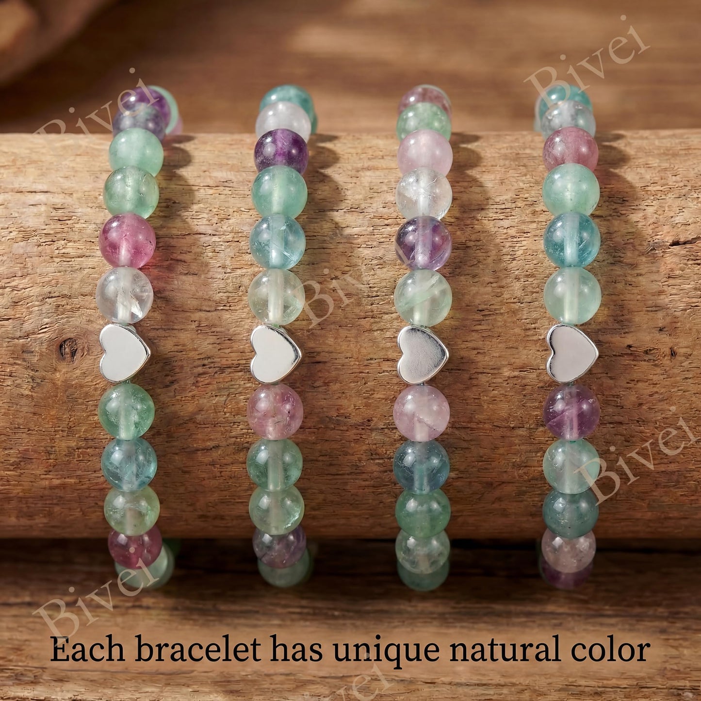 Bivei 6mm Fluorite Crystal Stretch Bracelets for Women, Handmade Natural Stone Beaded Bracelet, Yoga Protection Jewelry Gift