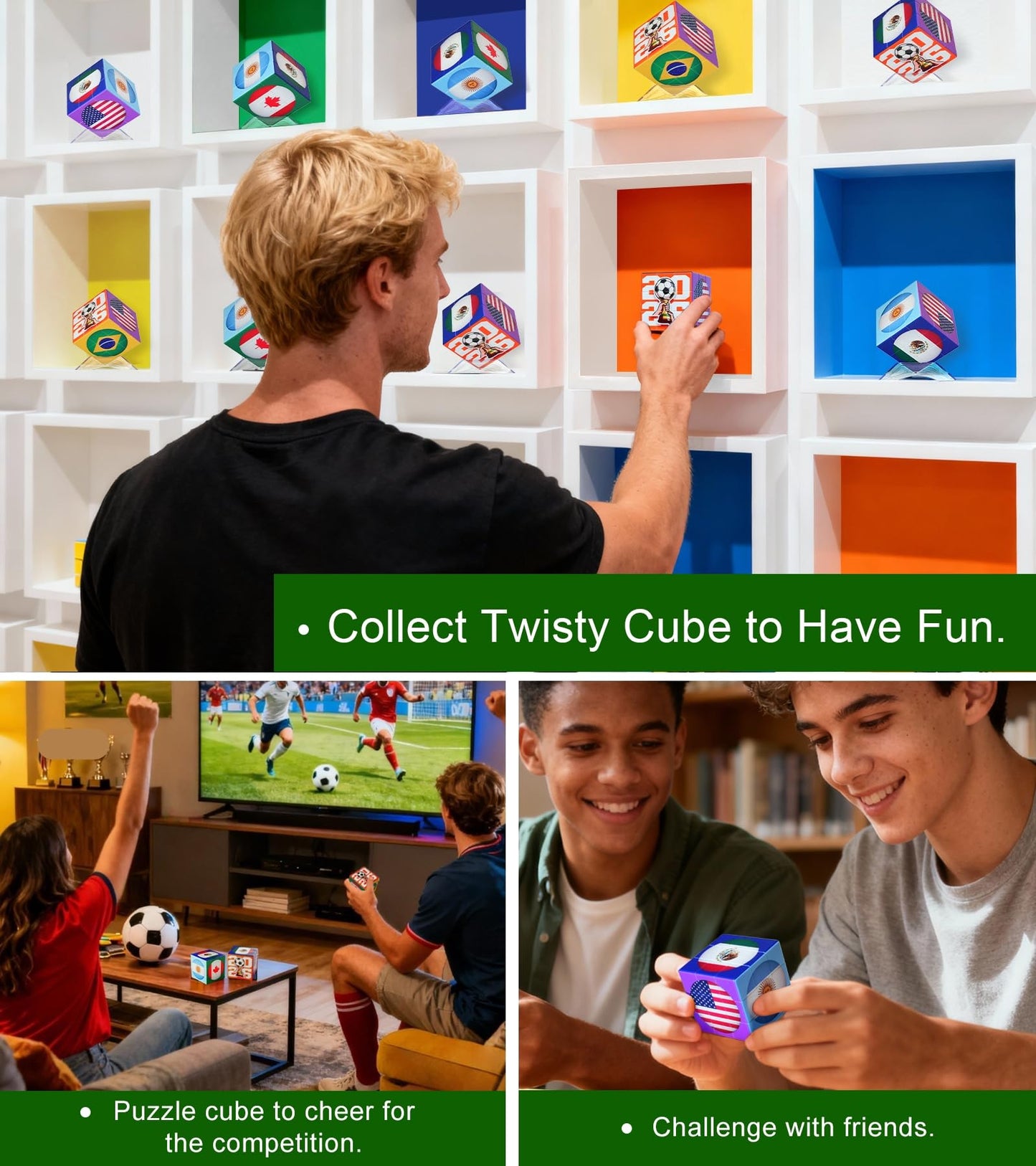 2026 World Soccer Cup Themed 3x3 Cube Puzzle, Football Sports Celebration Brain Puzzle Toy, Memorable Decor for Sport Fans