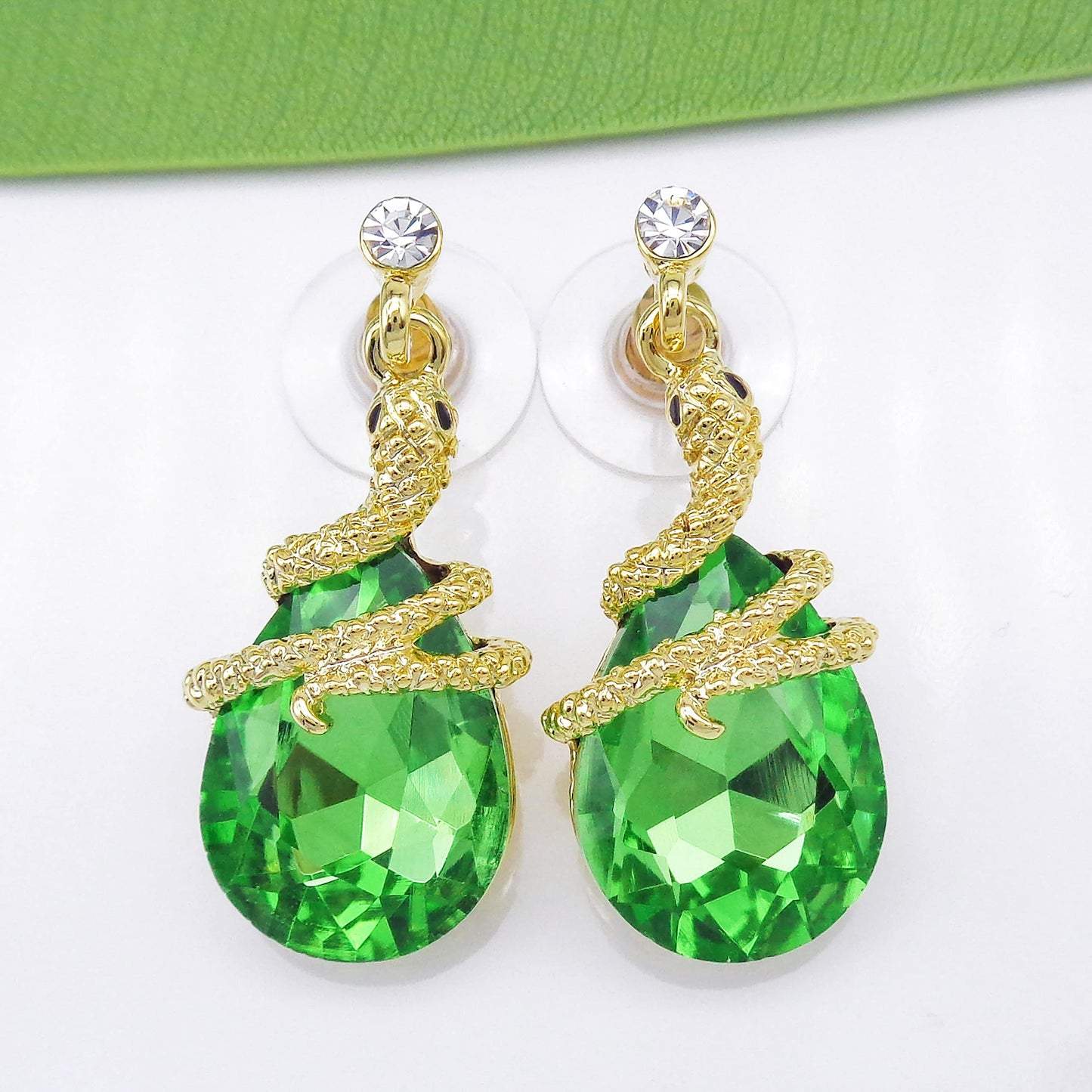 Navachi 18k Gold Plated Crystal Light Green Zircon Snake Drop Dangle Az1356 Stud Earrings