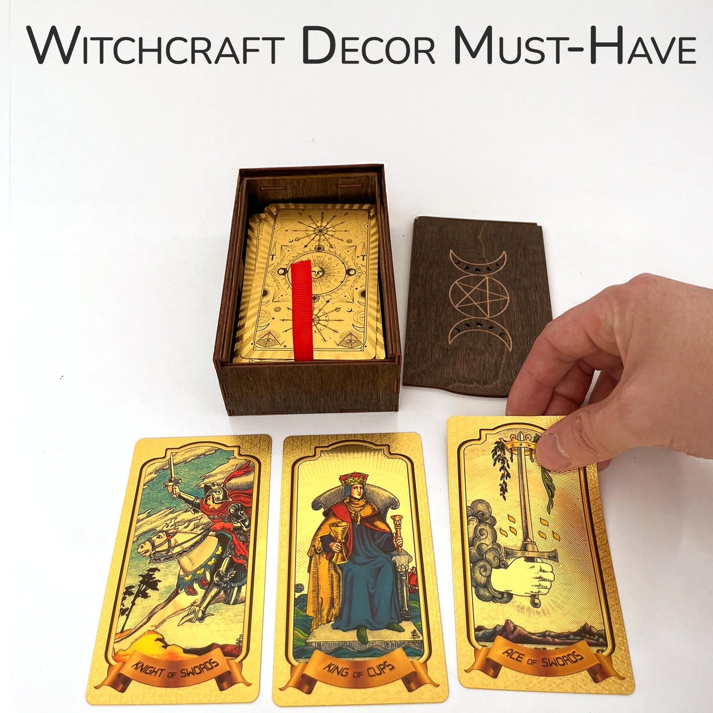Marolen Tarot Card Holder Box with Moon Phase Design – Tarot Deck Holder Box with Slots – Witchcraft Decor – Gifts for Tarot Lovers – Tarot Accessories for Women