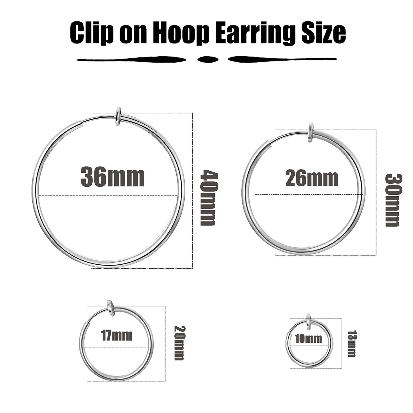 Stainless Steel 4 Pairs Set Clip On Hoop Earrings for Women Men Non Pierced Earrings Silver Set
