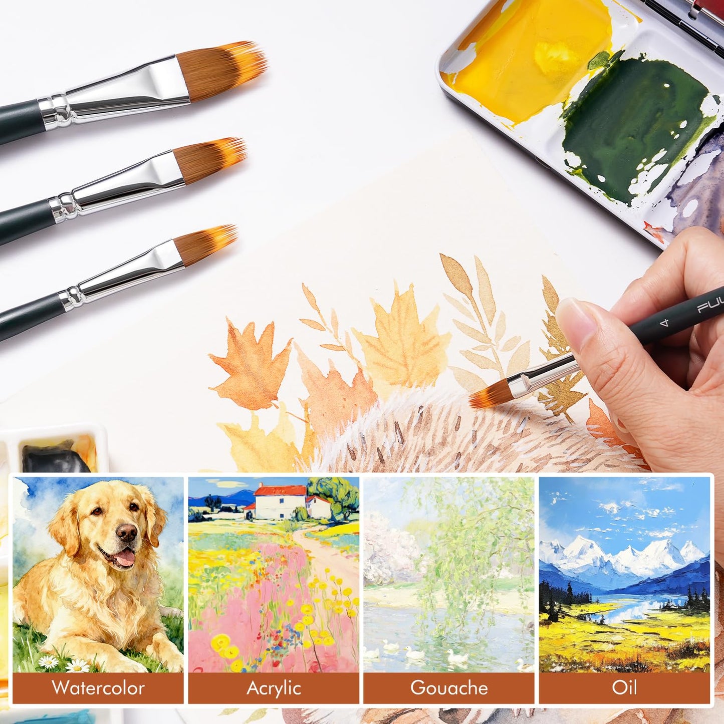 5Pcs Dual-Layer Grainer Paint Brush Set – Fuumuui Texture Comb/Filbert Brushes for Grass, Fur, Trees, Landscape – Synthetic Bristles for Watercolor, Acrylic, Painting Artist Tool