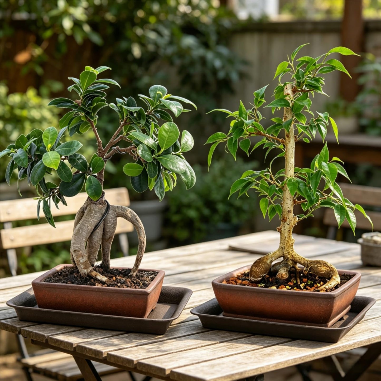 ELFULLY 2 Pack Ceramic Bonsai Pots with Drainage Tray, 6" and 7" Unglazed Rectangle Bonsai Tree Planters, Bonsai Training Pots, Succulent Cactus Planter with Drainage Hole for Outdoor Indoor, Brown