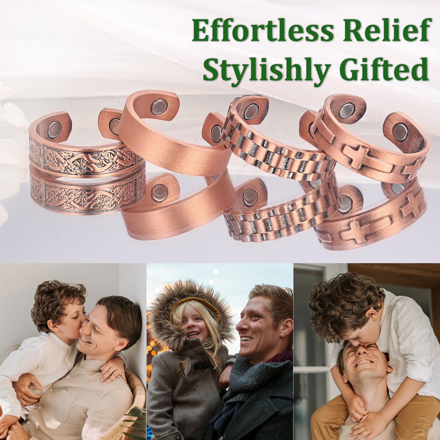 Fashtour 4pcs Copper Magnetic for Men, 99.99% Solid Pure Copper, 3500 Gauss #9, Vintage Pattern Adjustable Cuff
