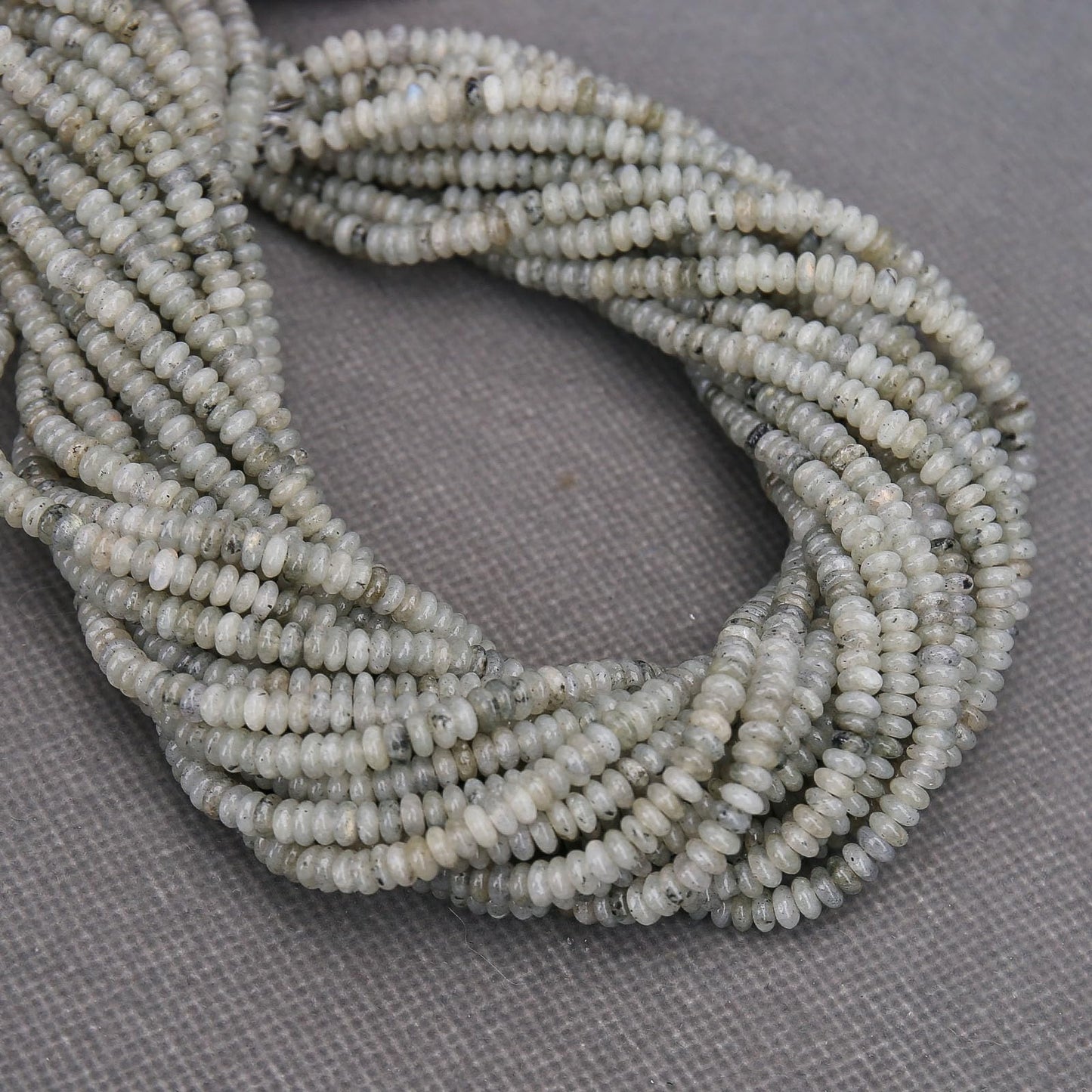 BONNY BOXX 1 Strand (150PCs) Natural 2 * 4mm Grey Labradorite Rondelle Beads, Natural Abacus Disk Stone Beads Loose Spacer Gemstone for DIY Bracelet Necklace Jewelry Making