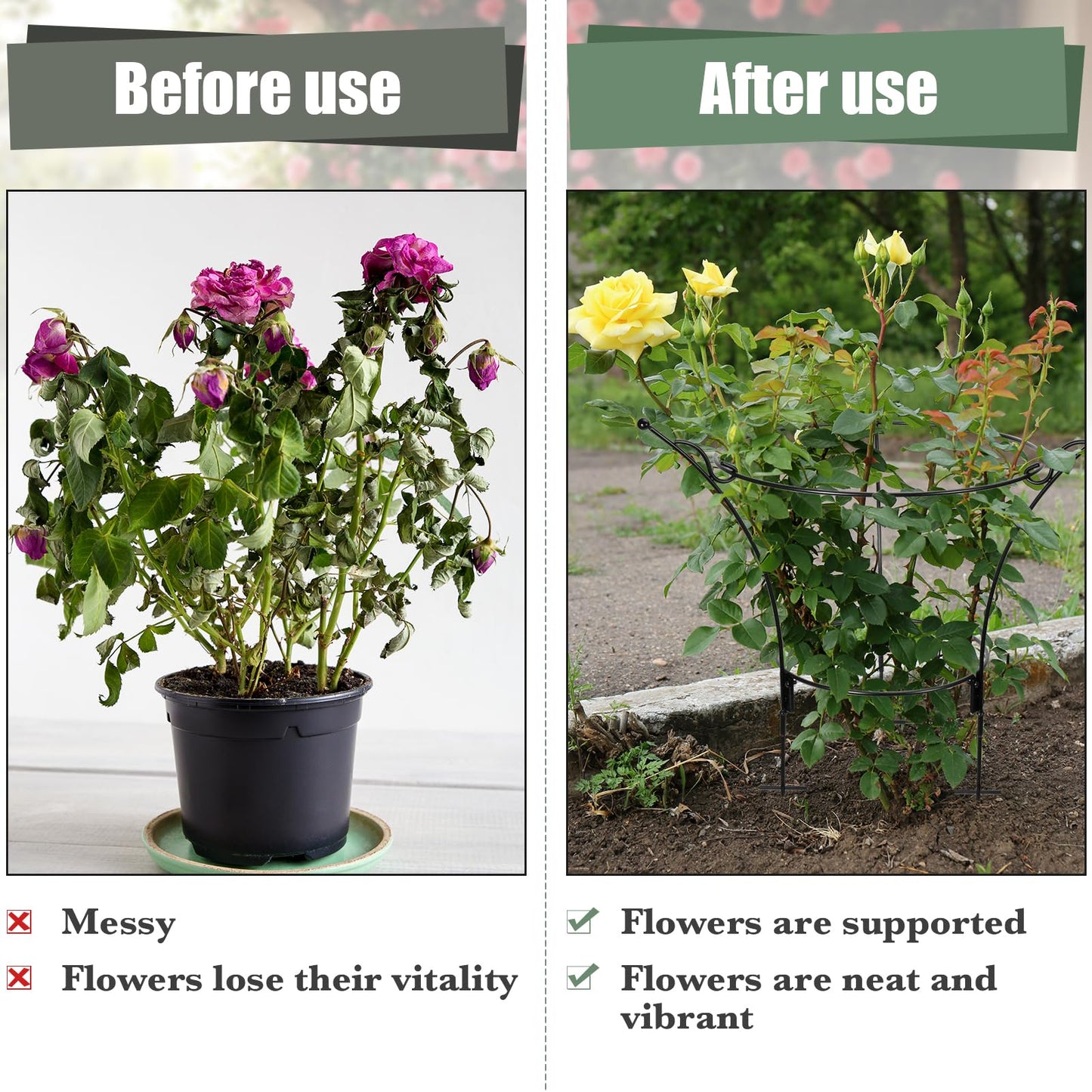 4 Pack Large Peony Cages and Supports,23.2" H X 13.4" D Metal Peony Support Rings,Tall Plant Support Garden Stakes for Outdoor Plants and Other Flopping Flowers