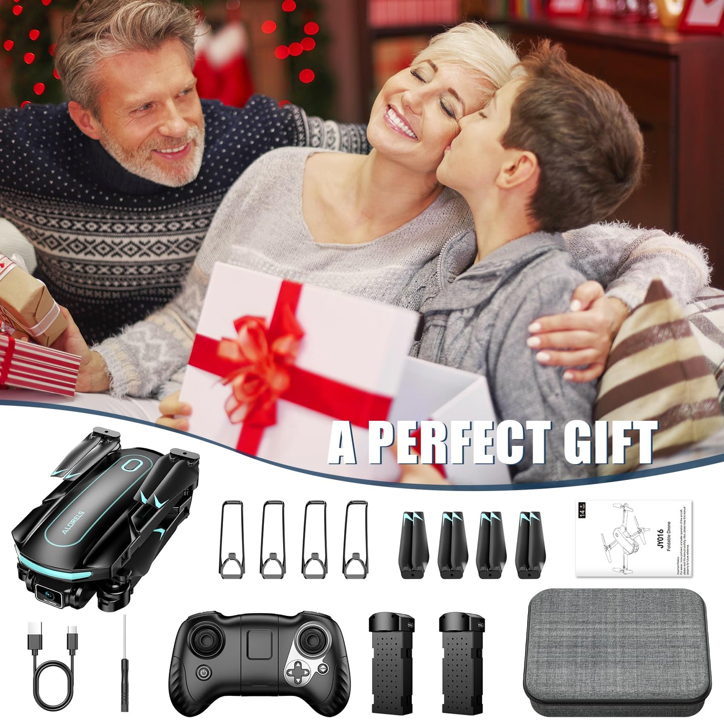 Drone with Camera for Adults and Beginners, 1080P HD FPV Foldable Mini Drone for Kids, 2 Batteries, Carrying Case, Trajectory Flight, Gravity Control, One-Key Takeoff/Landing, 360° Flip, Toys for Gift