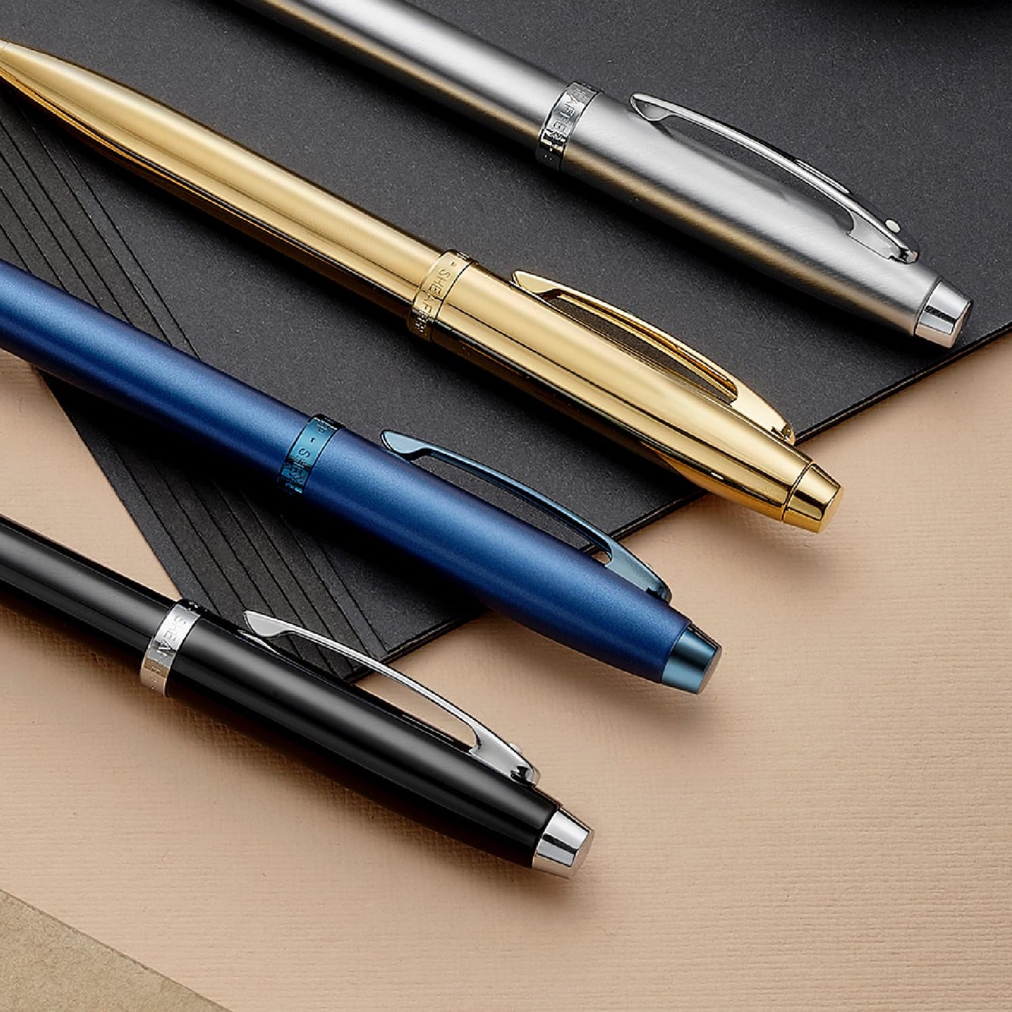 Sheaffer 100 Glossy Black Lacquer Fountain Pen with Polished Chrome Trim and Medium Nib