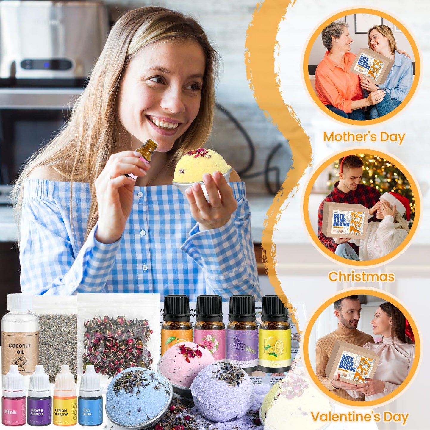 JUYRLE Bath Bomb Making Kit- DIY Bath Bomb Kit for Women, Make Your Own Bath Bombs, Bath Bomb Craft Kits with Bath Bomb Molds, Soap Making Kits, Bath Bomb Making Supplies Gifts for Girls Women