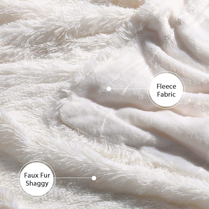 Tuddrom Decorative Extra Soft Faux Fur Blanket Twin Size 70" x 78",Solid Reversible Fuzzy Fluffy Cozy Plush Blanket for Couch Sofa Bed,Cream White