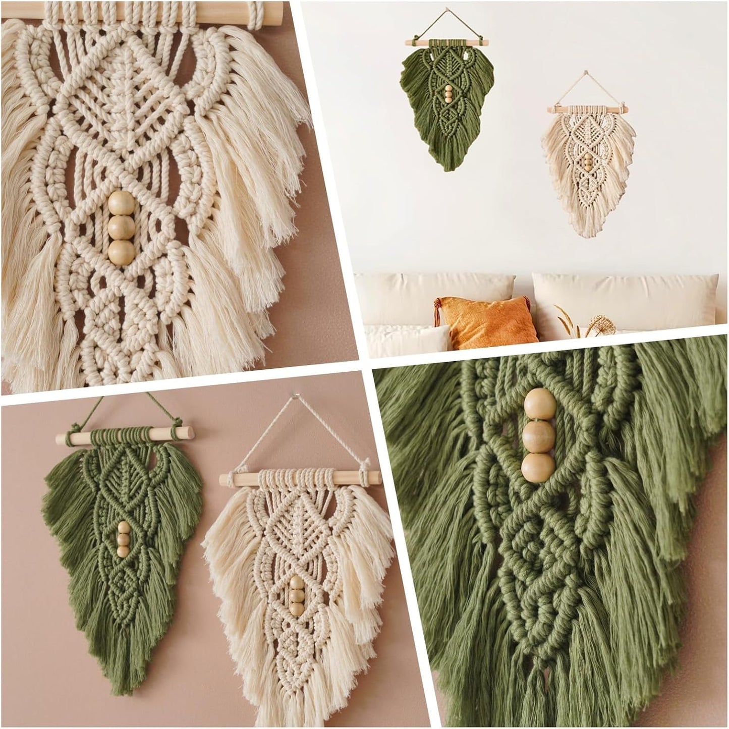 Jditngp Hand Woven Leaf Wall Hanging,Leaf Tapestry Macrame Wall Hanging,Nordic Room Wall Art Feather Ornament,Boho Woven Tapestry Boho Home Decor for Living Room Bedroom or Entryway Wall Art (Green)